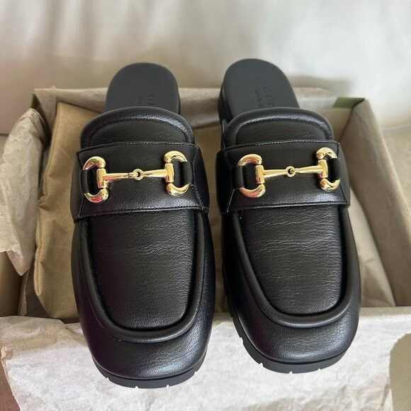 Gucci NEW GUCCI HORSEBIT MULE BLACK CHUNKY LEATHER OPEN BACK LOAFE Size US 9.5 / EU 42-43 - 3 Thumbnail