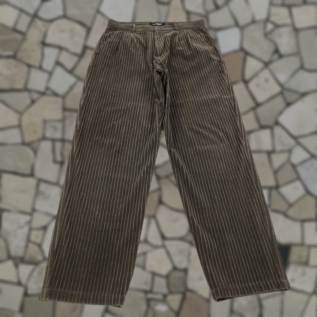 Velour Vintage Godbody Pants Men 34 Brown Velour Corduroy Cords Pleated Chino Baggy Y2K Size US 35 - 1 Thumbnail