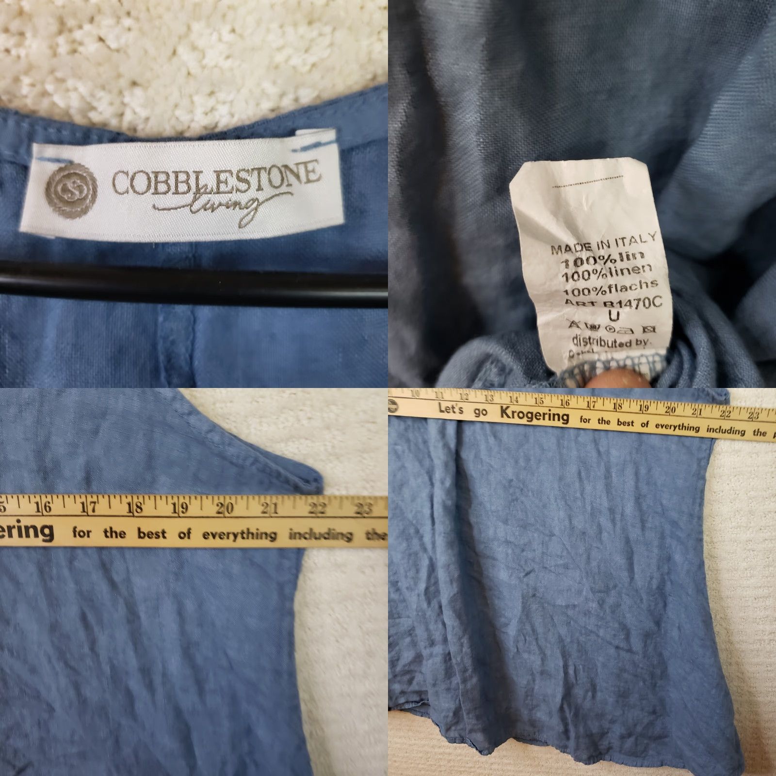 Vintage Cobblestone Living Top Womens XL Blue 100% Linen Italy Boat Neck Sleeveless Tunic Boho Beach Linen Blouse Vintage? No Size XL / US 12-14 / IT 48-50 - 8 Thumbnail