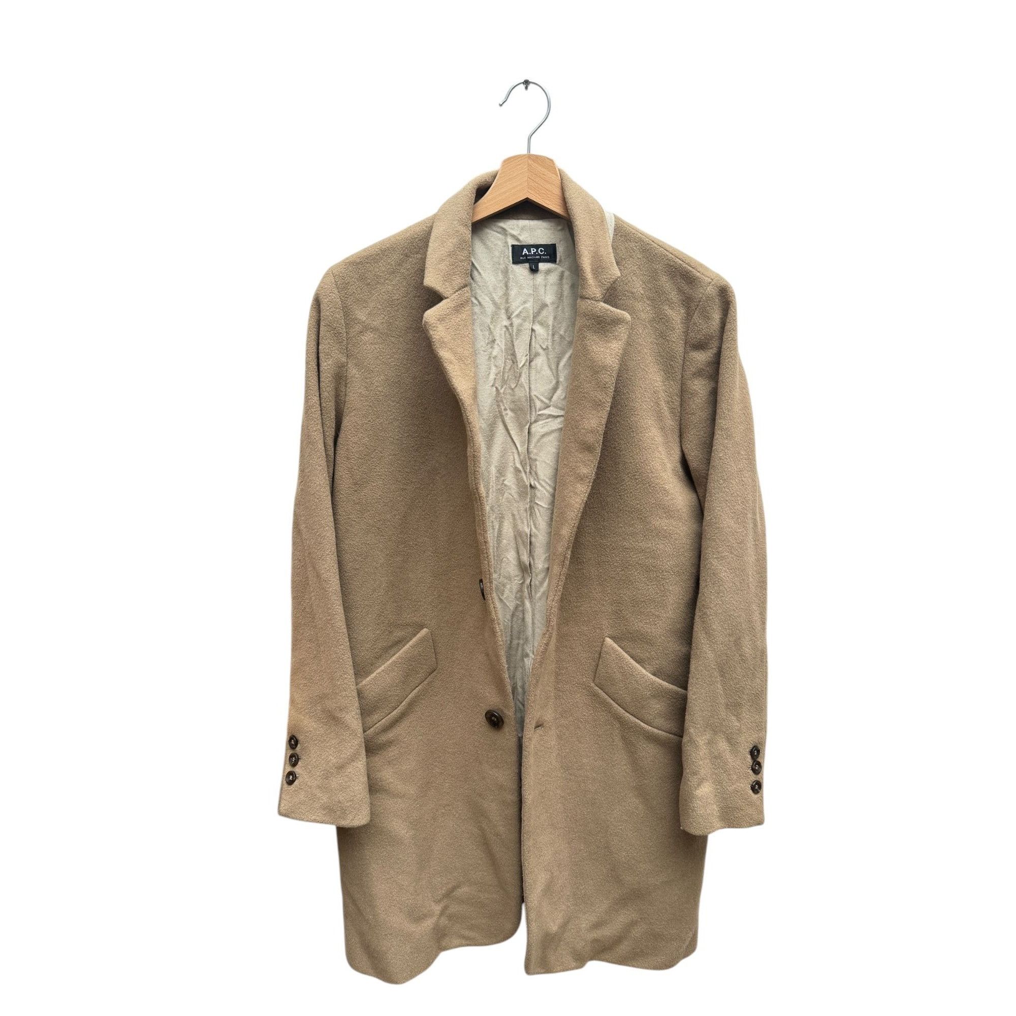 A.P.C. A.P.C. Beige Wool Coat Size L Women APC Size L / US 10 / IT 46 - 4 Thumbnail