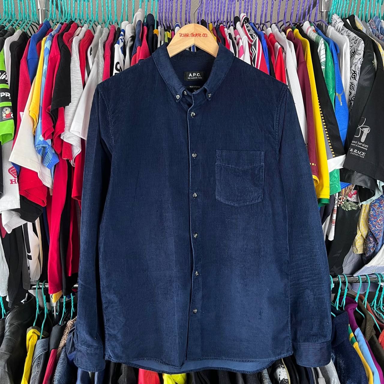 A.P.C. APC Corduroy Velvet Blue Button Shirt Size M Size US M / EU 48-50 / 2 - 1 Thumbnail