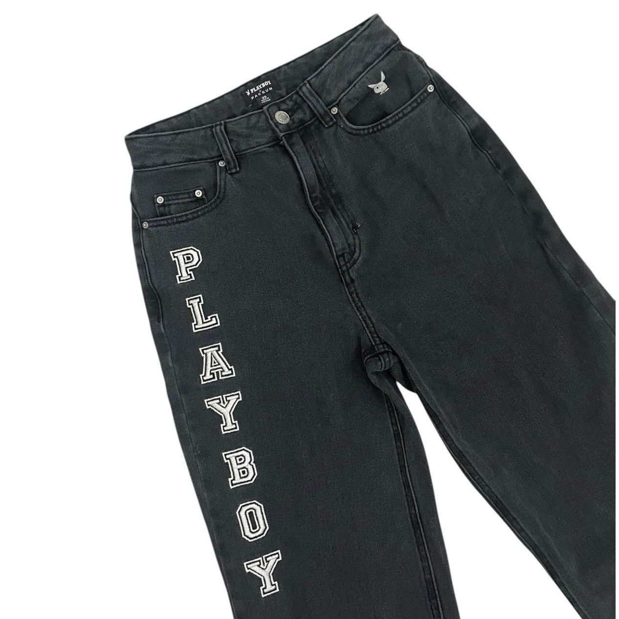 Playboy Playboy by PacSun Embroidered High Rise Wide Leg Jeans Size 25" / US 0 / IT 36 - 2 Thumbnail