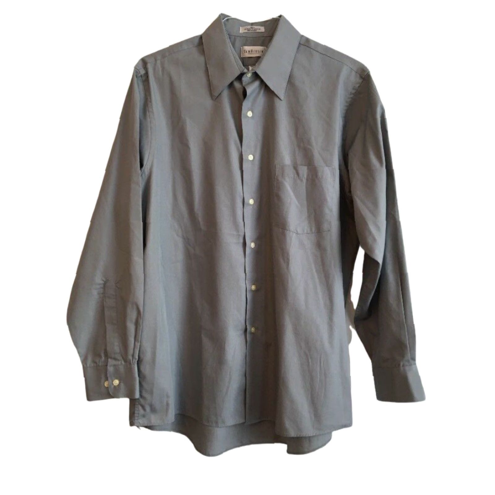 Van Heusen Van Heusen Wrinkle Free Poplin Gray Men's Button Up Dress Shirt 16 1/2 32/33 Size 46R - 4 Thumbnail