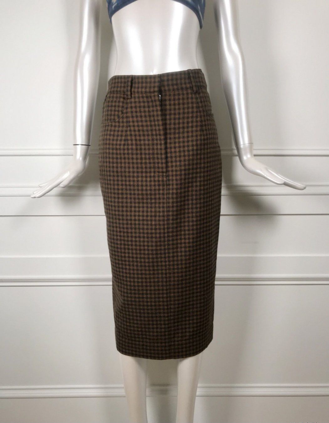 Isa Arfen 2016 ISA ARFEN 100%Virgin Wool Plaid Elegant Pencil Skirt Size 27" / US 4 / IT 40 - 2 Thumbnail