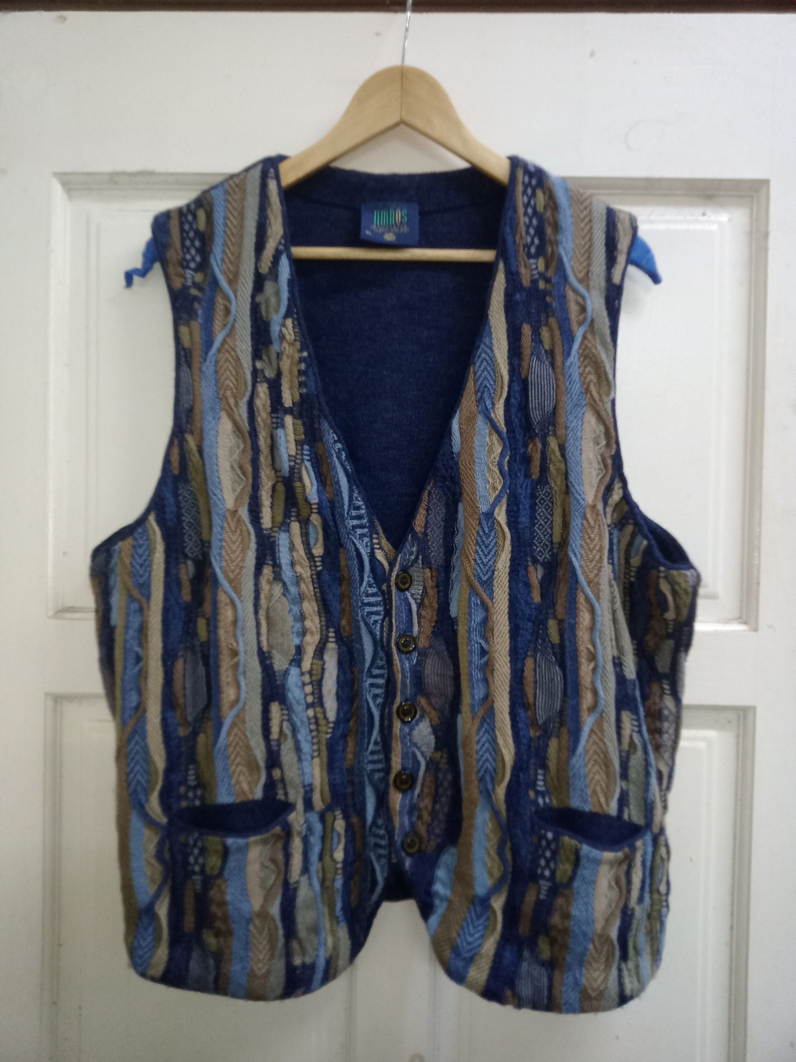 image of Cardigan x Coloured Cable Knit Sweater Vintage Limnos Sweater Vest Coogi Inspired in Navy Blue (Siz