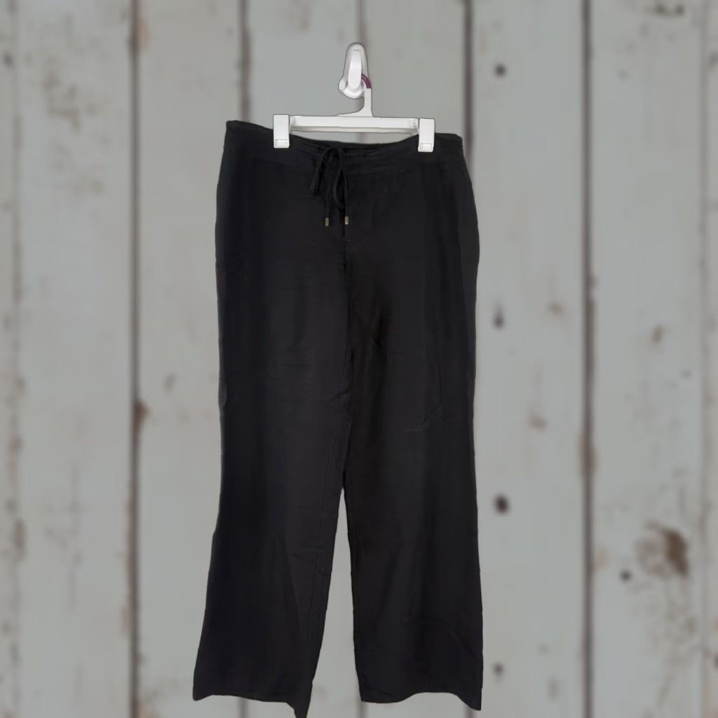 Calvin Klein VINTAGE Calvin Klein Dress Pants Women Wide Leg Linen Blend 12 Black офисный, бизнес, casual Size 34" / US 12 / IT 48 - 1 Thumbnail