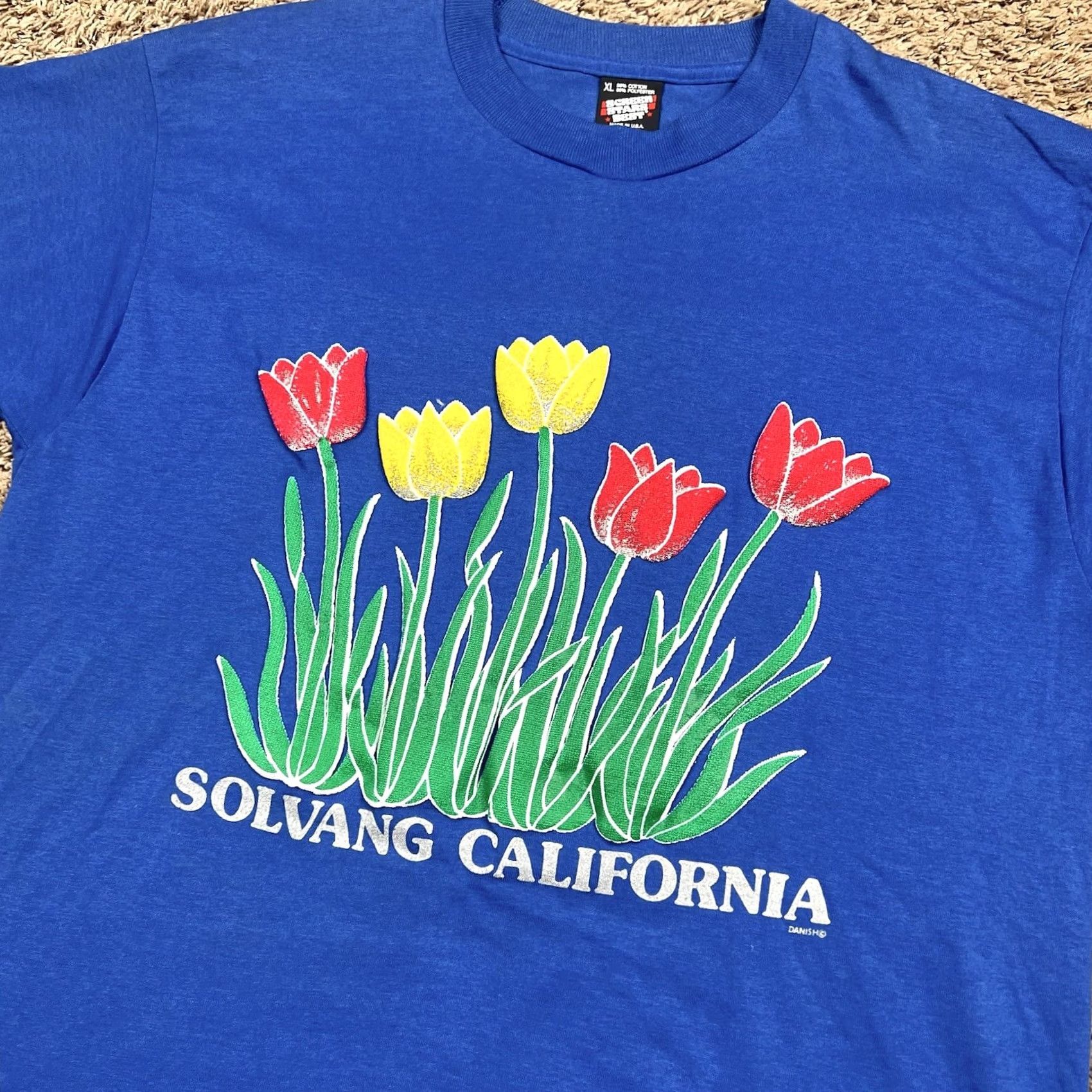 Vintage VINTAGE Screen Stars Best T-Shirt XL Blue Floral Tulip Puff Print Graphic 90s Unisex Adults Short Sleeve Crew Neck Made USA Size US XL / EU 56 / 4 - 6 Thumbnail