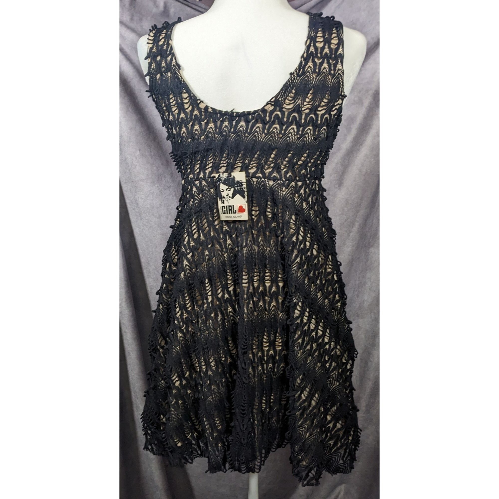 River Island Chelsea Girl River Island Black And Cream Lace Overlay Dress Size L / US 10 / IT 46 - 10 Thumbnail