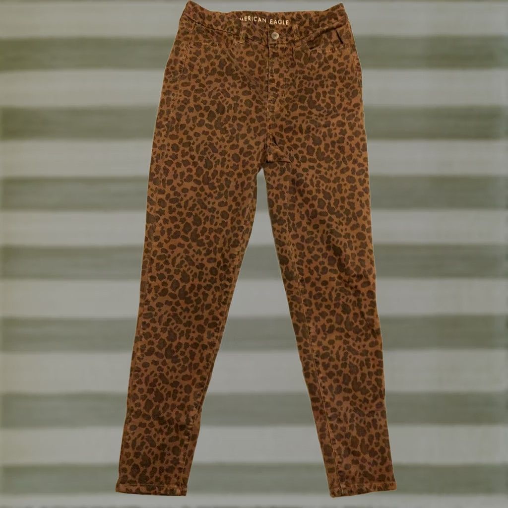 American Eagle Outfitters American Eagle Women 8 Curvy Super Hi-Rise Jegging Leopard Animal Print Denim Jeans 5-Pocket Slim Rise High Brown Size 28" / US 6 / IT 42 - 1 Thumbnail