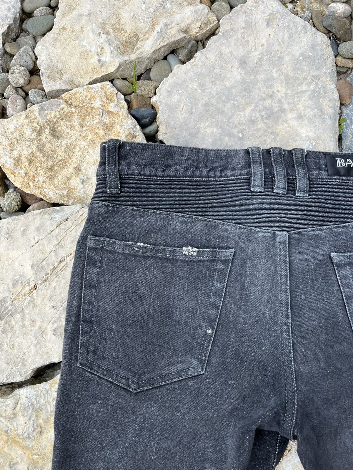 Balmain × Japanese Brand Balmain biker jeans pants 29 washed denim black distressed Size US 29 - 21 Thumbnail