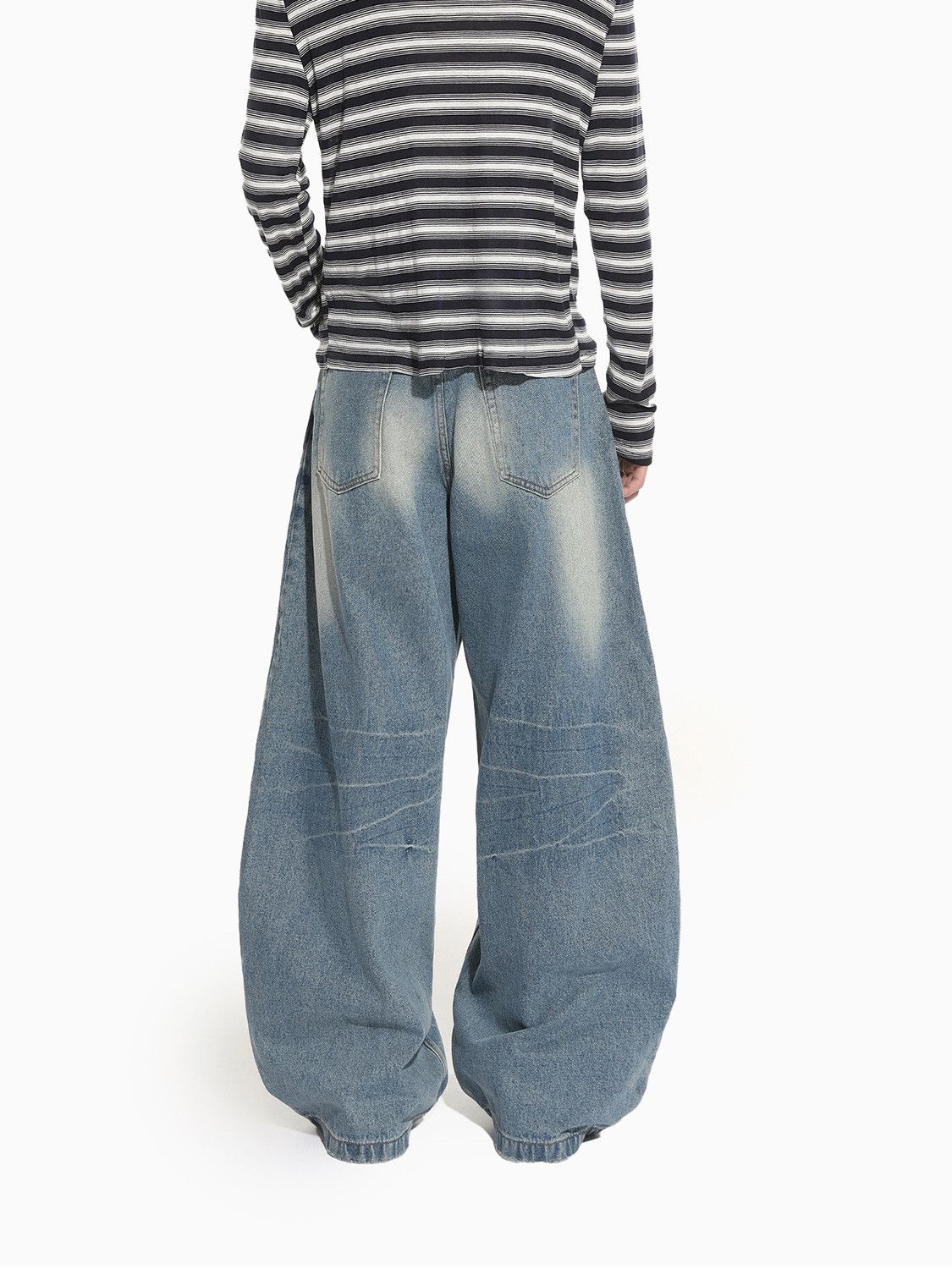 Vintage Japanese retro style cat-washed blue distressed curved jeans Size US 32 / EU 48 - 5 Thumbnail