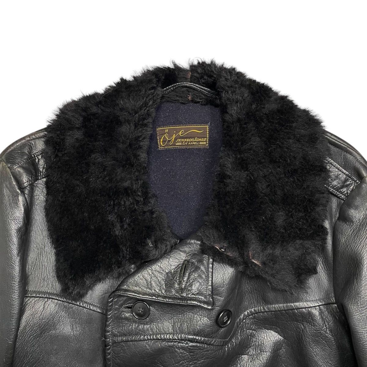 Vintage 1940s Swedish Navy Horsehide Leather Coat - Large Size US L / EU 52-54 / 3 - 4 Thumbnail