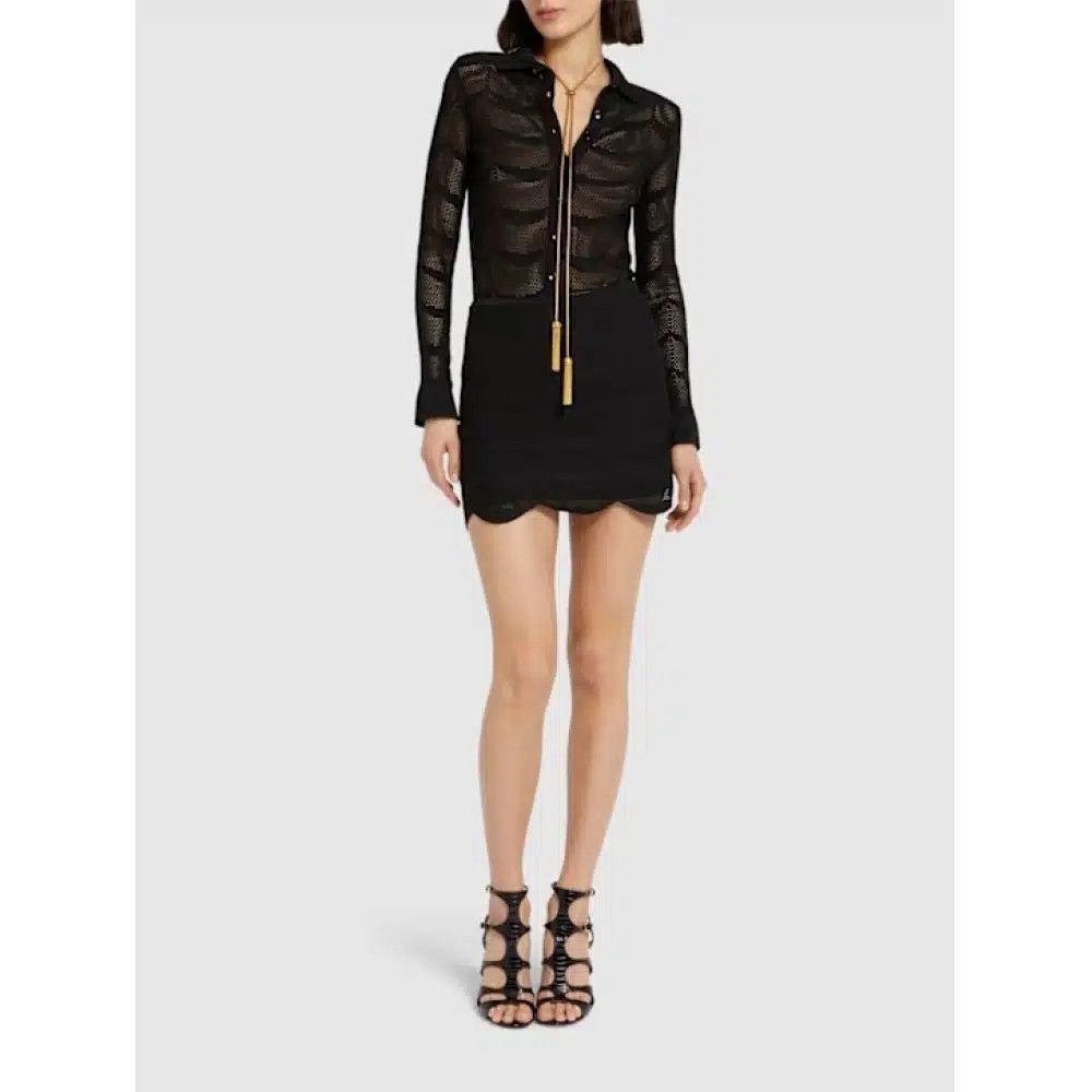 Tom Ford o1loc1c0326 CAK373 Silk Cotton Mesh Cardigan Shirt in Black Size XXS / US 00 / IT 34 - 2 Thumbnail