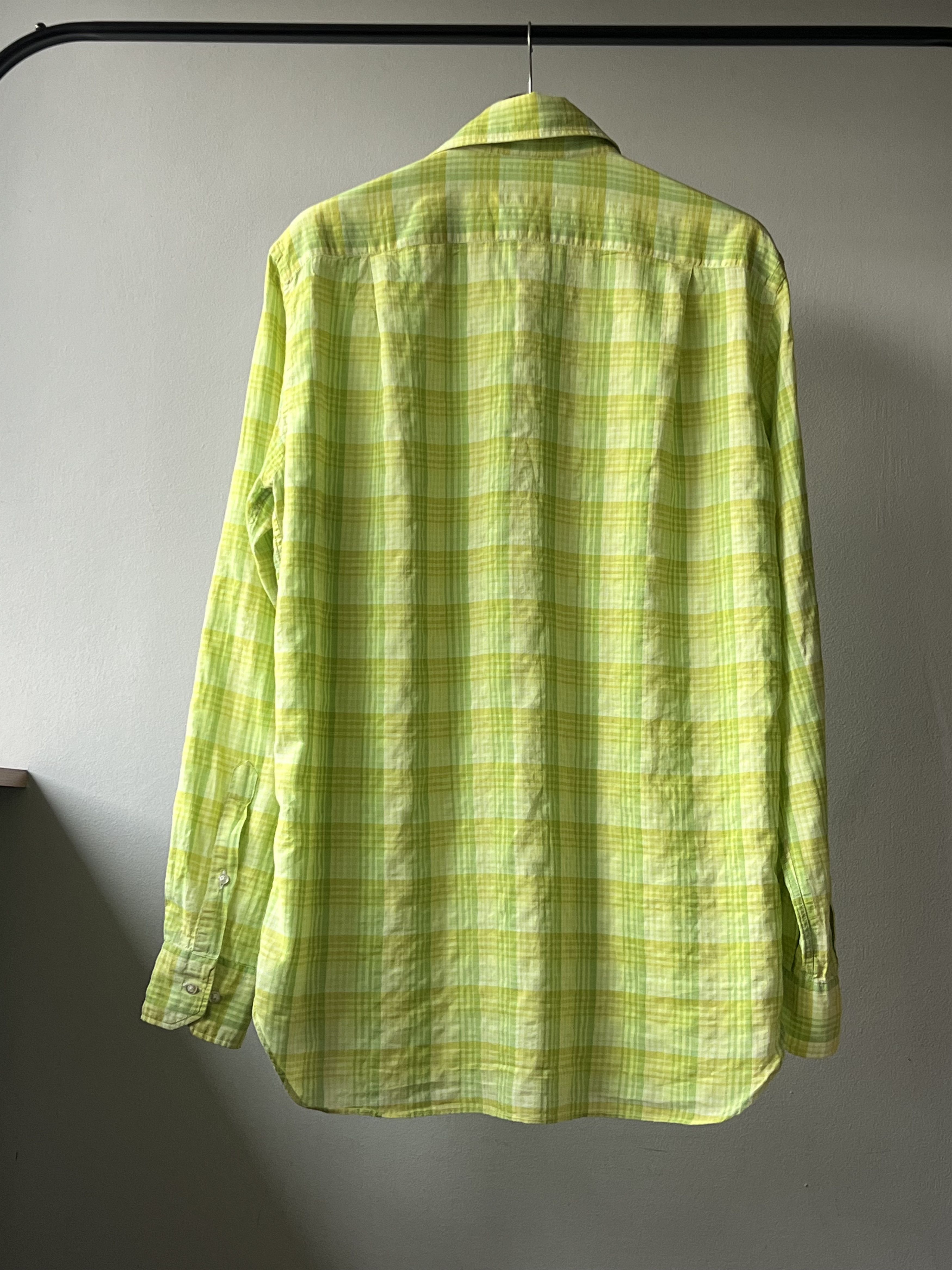 Corneliani Corneliani ID Men's Lime Green Long Sleeve Checkered Shirt Size US L / EU 52-54 / 3 - 2 Thumbnail