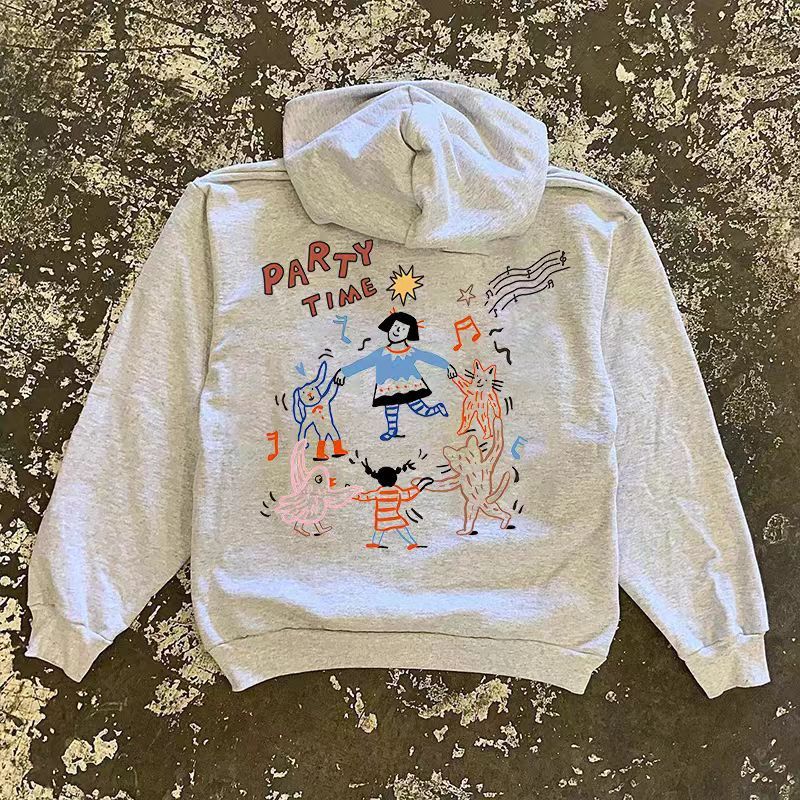 Japanese Brand × Vintage Gray casual retro party pattern loose hoodie Size US L / EU 52-54 / 3 - 1 Thumbnail