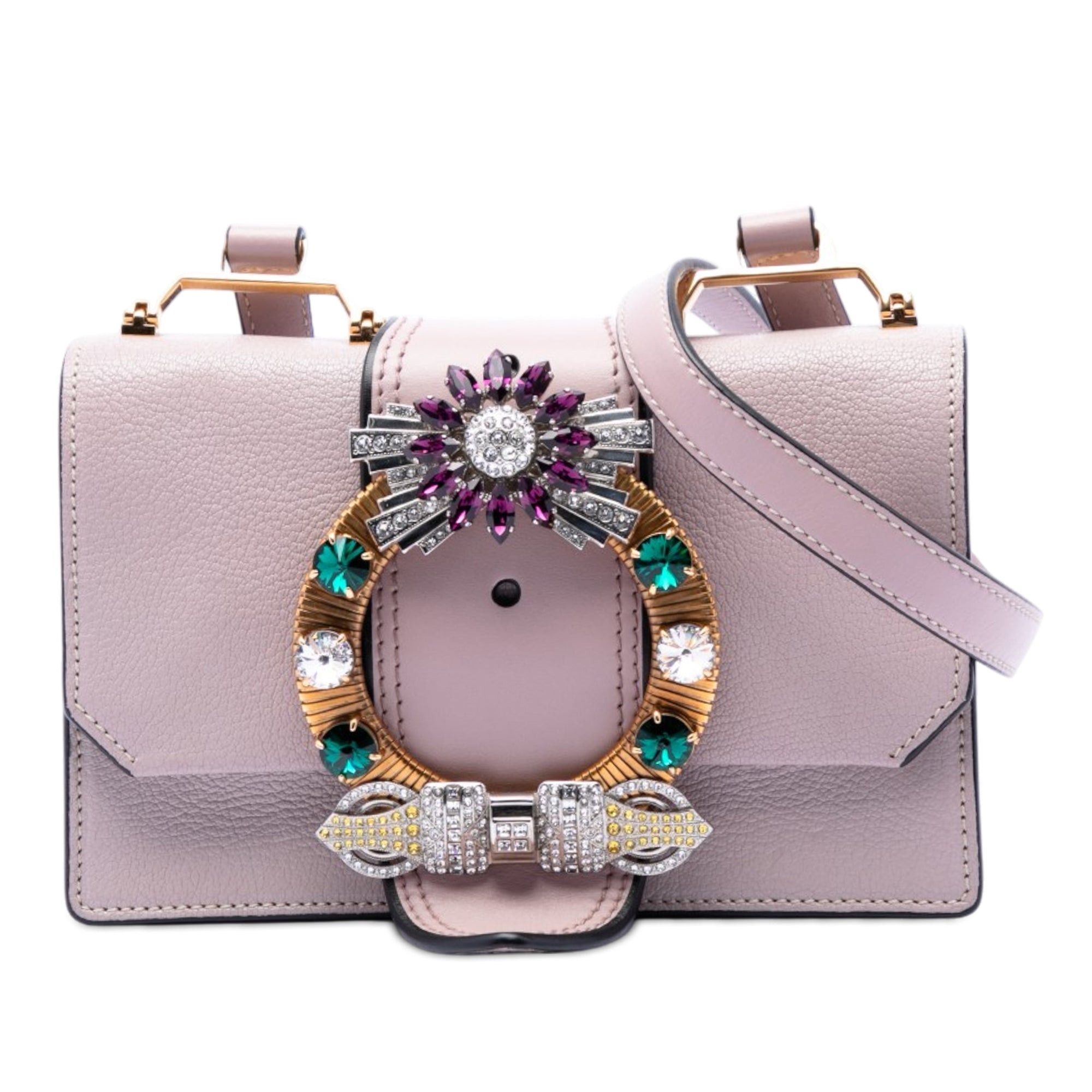 Miu Miu Goatskin Madras Soft Calf Crystal Embellished Crossbody Size ONE SIZE - 1 Thumbnail