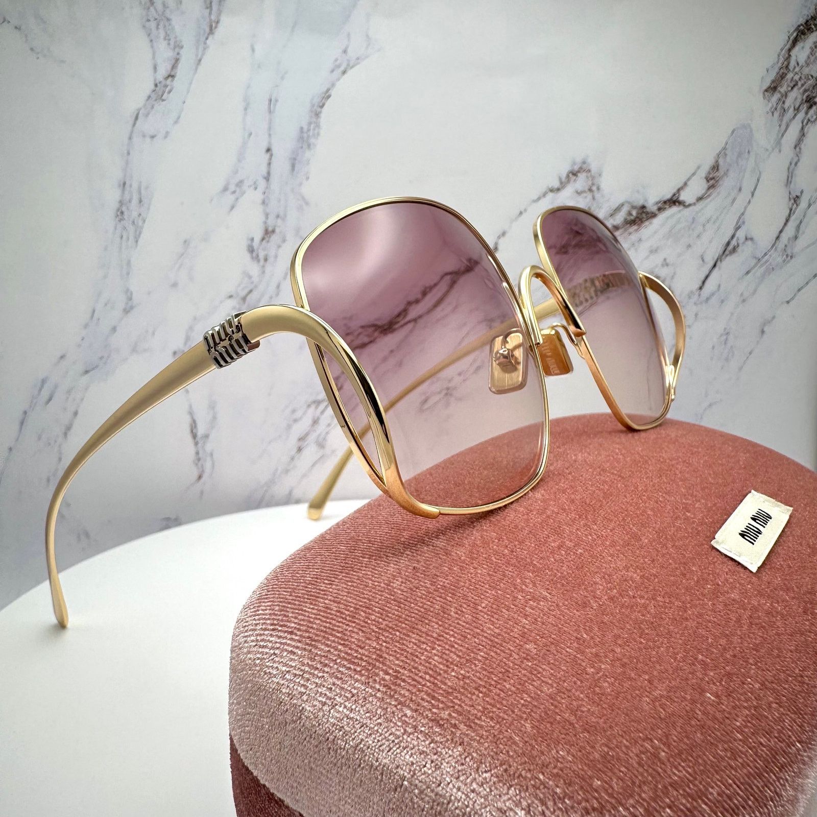 Miu Miu MIU MIU Sunglasses Gold Metal Square Oversized Gradient Lens Size ONE SIZE - 10 Thumbnail
