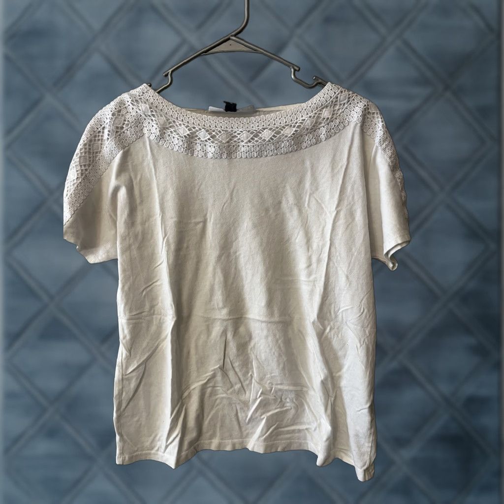 Vintage Karen Scott Women's Top T-Shirt Scoop Neck Short Sleeve White Medium Size 32" / US 10 / IT 46 - 1 Thumbnail