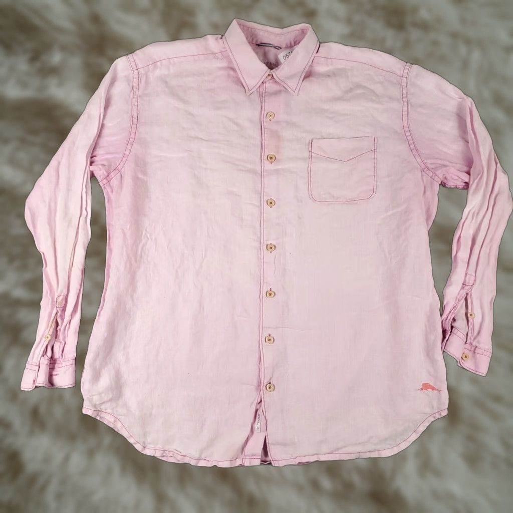Tommy Bahama VINTAGE Tommy Bahama Shirt Mens XLT Pink Linen Button-Up Long Sleeve STAINED Size US XL / EU 56 / 4 - 1 Thumbnail