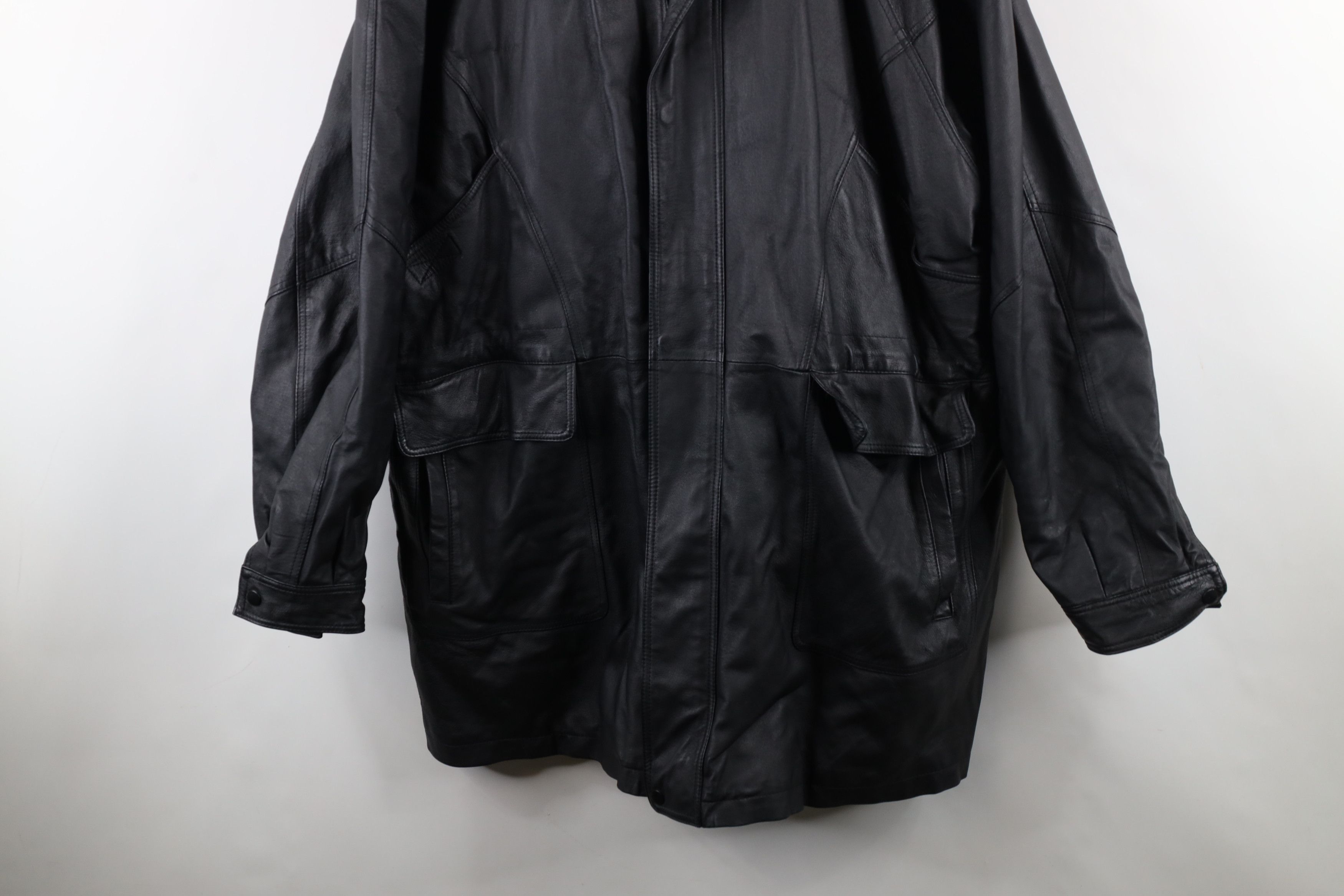 Vintage Vintage 90s Streetwear Leather Full Zip Parka Jacket Black Size US XXL / EU 58 / 5 - 3 Thumbnail