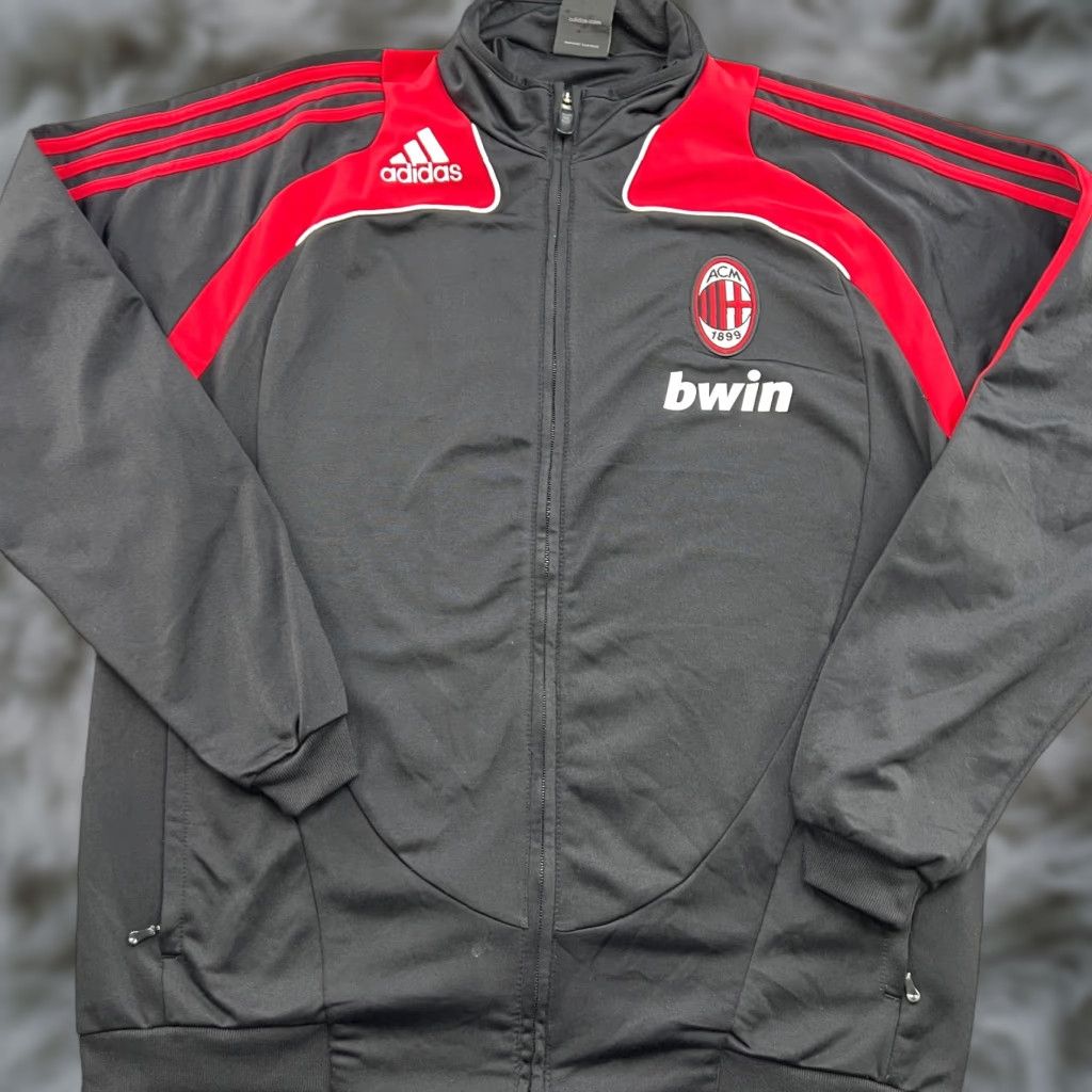 Adidas AC Milan Track Football Jacket Medium Adidas Full Zip Black Red Mens Middle Length Snap Zip Quick Dry Full Zip Size US M / EU 48-50 / 2 - 1 Thumbnail