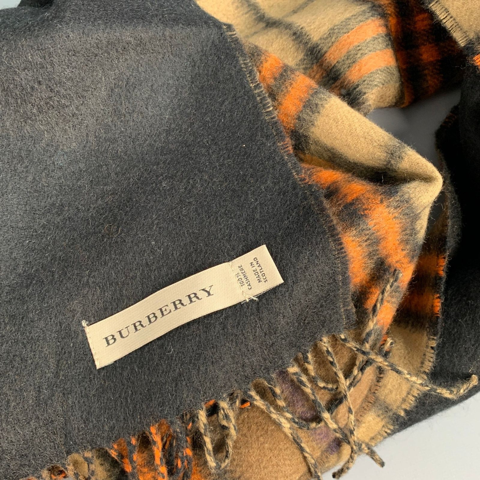 Burberry BURBERRY Brown Orange Plaid Cashmere Scarf Size ONE SIZE - 2 Thumbnail