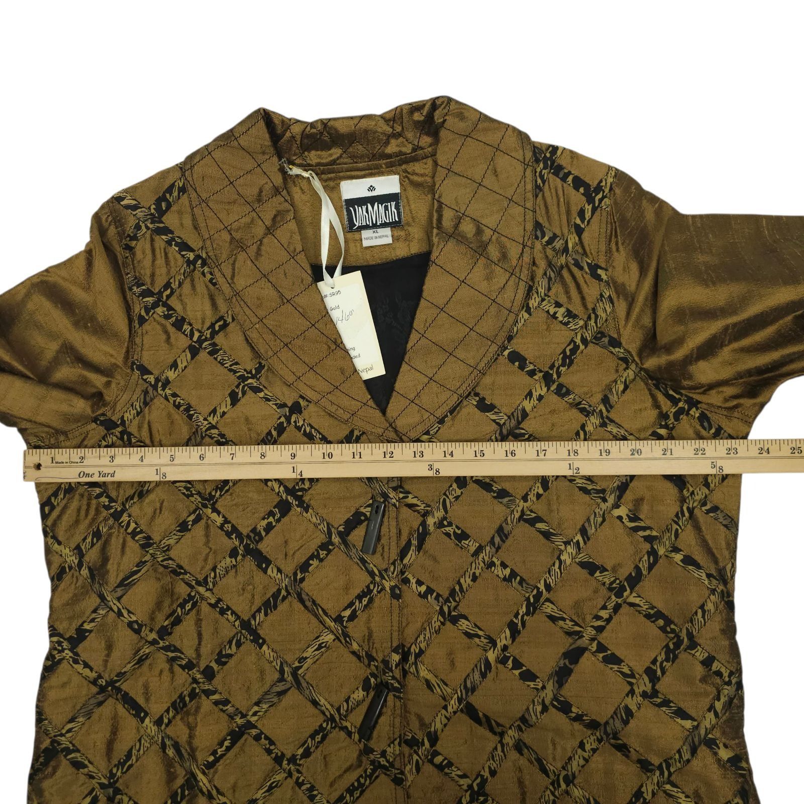 Other Yak Magik Silk Quilted Jacket XL Gold Bronze Lattice Toggle Size XL / US 12-14 / IT 48-50 - 3 Thumbnail