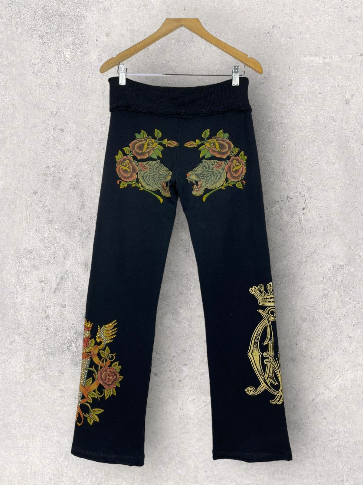 image of Avant Garde x Christian Audigier Sweatpants Trousers Fishing Print in Black, Women's (Size 30)