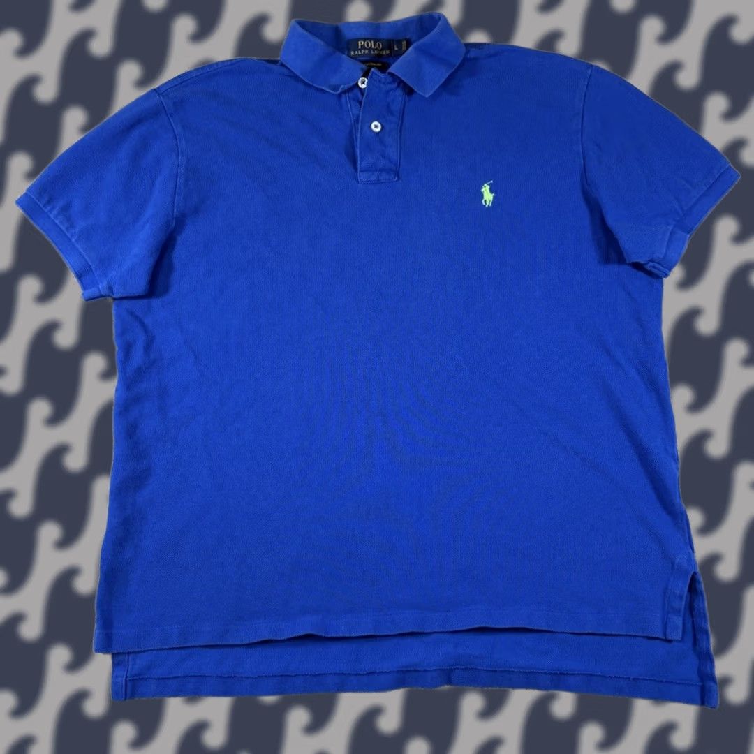 Polo Ralph Lauren Polo Ralph Lauren Polo Shirt Men L Blue W/ Green Pony, Custom Fit, Short Sleeve, Button, Embroidered Logo, Knit Cotton, Regular Size US L / EU 52-54 / 3 - 1 Thumbnail
