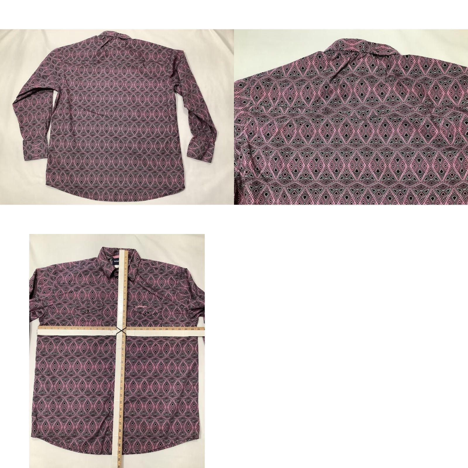 Wrangler VINTAGE Wrangler Shirt Mens Large Pink Western Pearl Snap Geometric Long Sleeve MTP121M Size US L / EU 52-54 / 3 - 8 Thumbnail