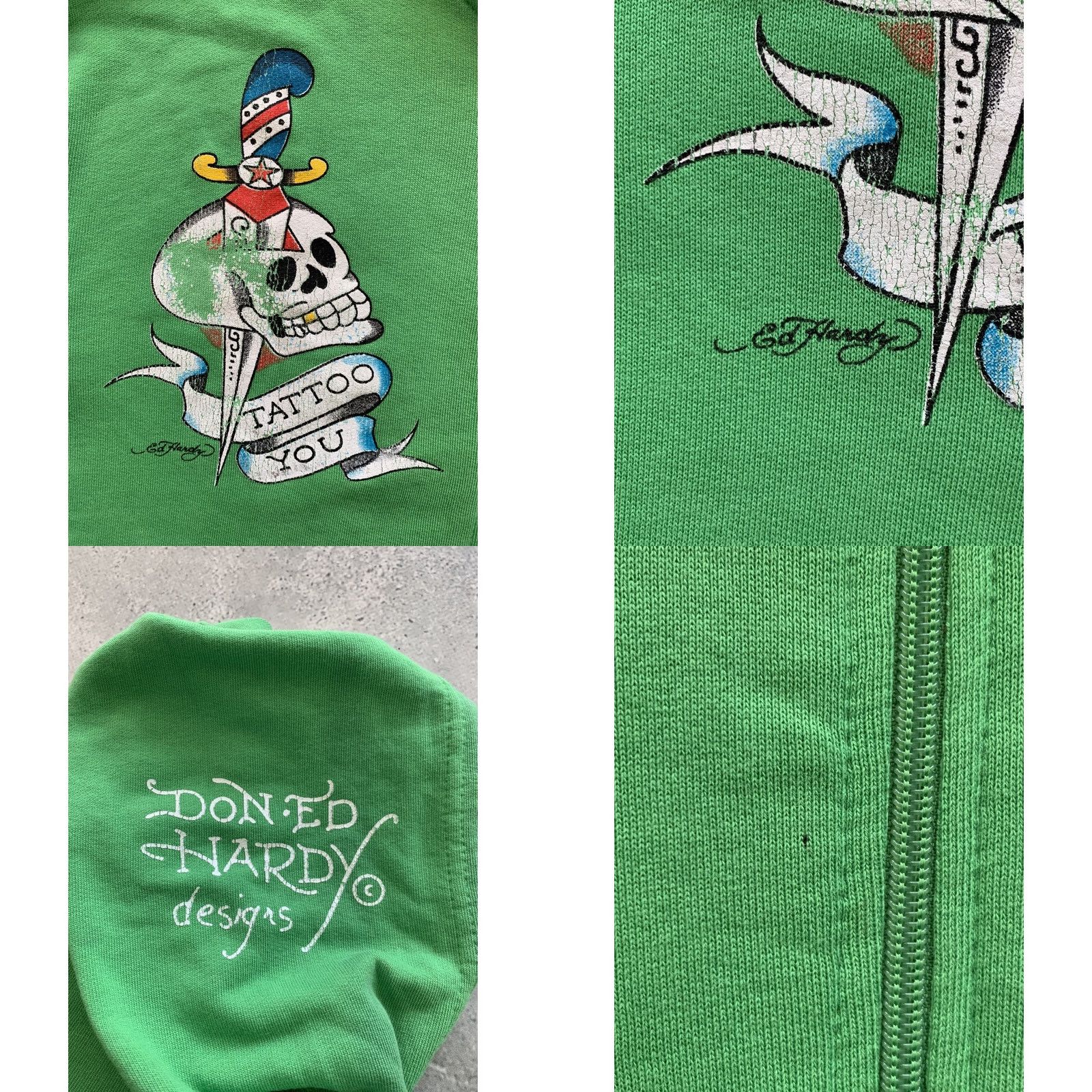 Ed Hardy ED HARDY Hoodie by Christian Audigier ZIP Green Men XL Crew Neck Full Zip Skull Tattoo Style Shirt Mens Size US XL / EU 56 / 4 - 8 Thumbnail