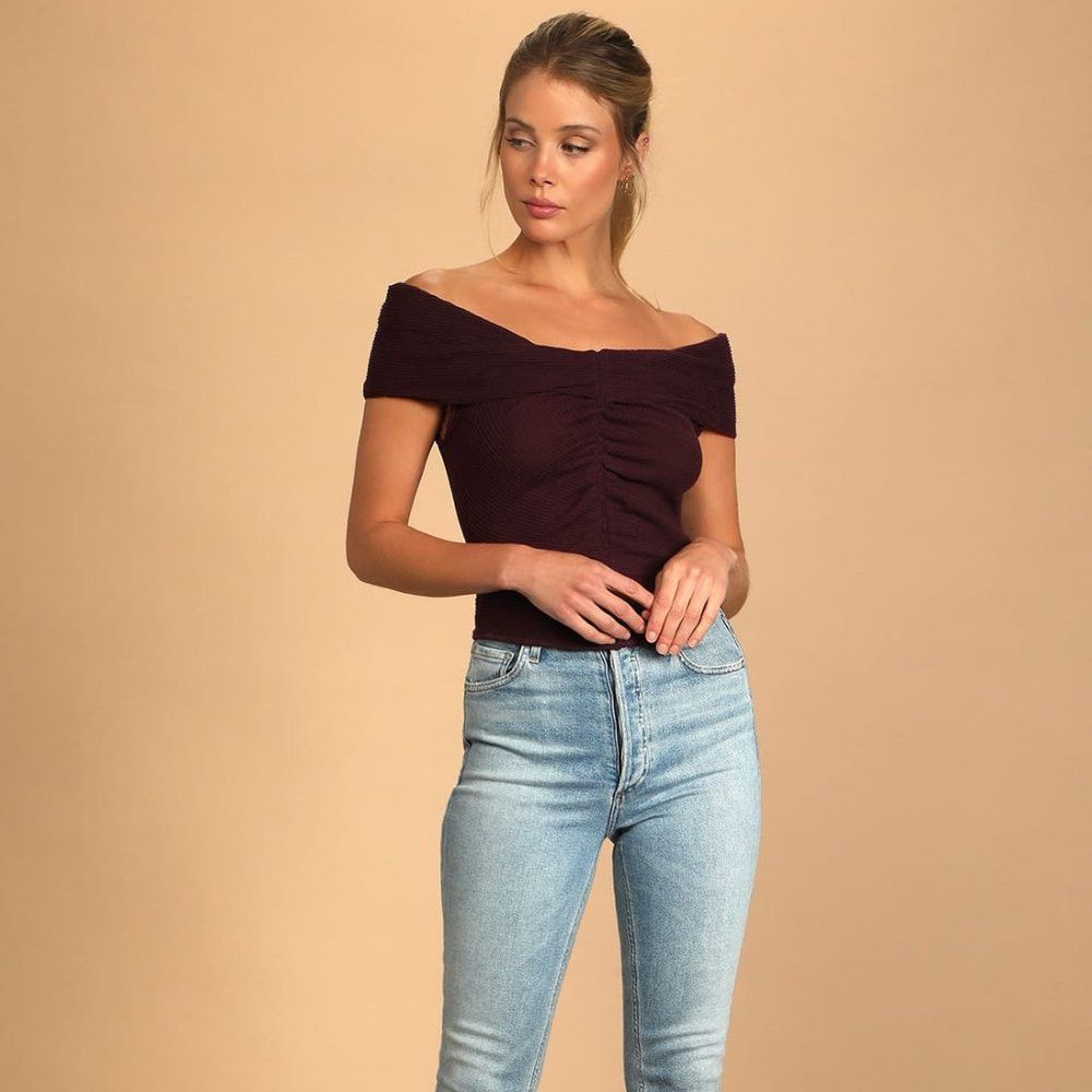 Free People NWT New $58 Free People This Cutie Purple Ruched Off-the-Sh Size L / US 10 / IT 46 - 1 Thumbnail