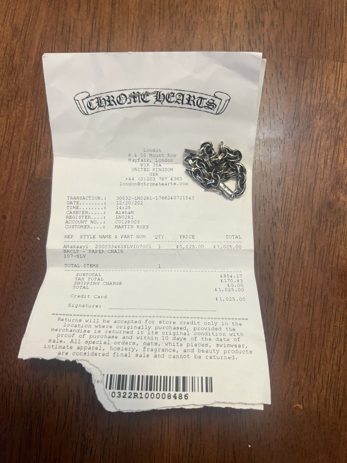 Chrome Hearts Chrome hearts paper chain bracelet Size ONE SIZE - 5 Thumbnail