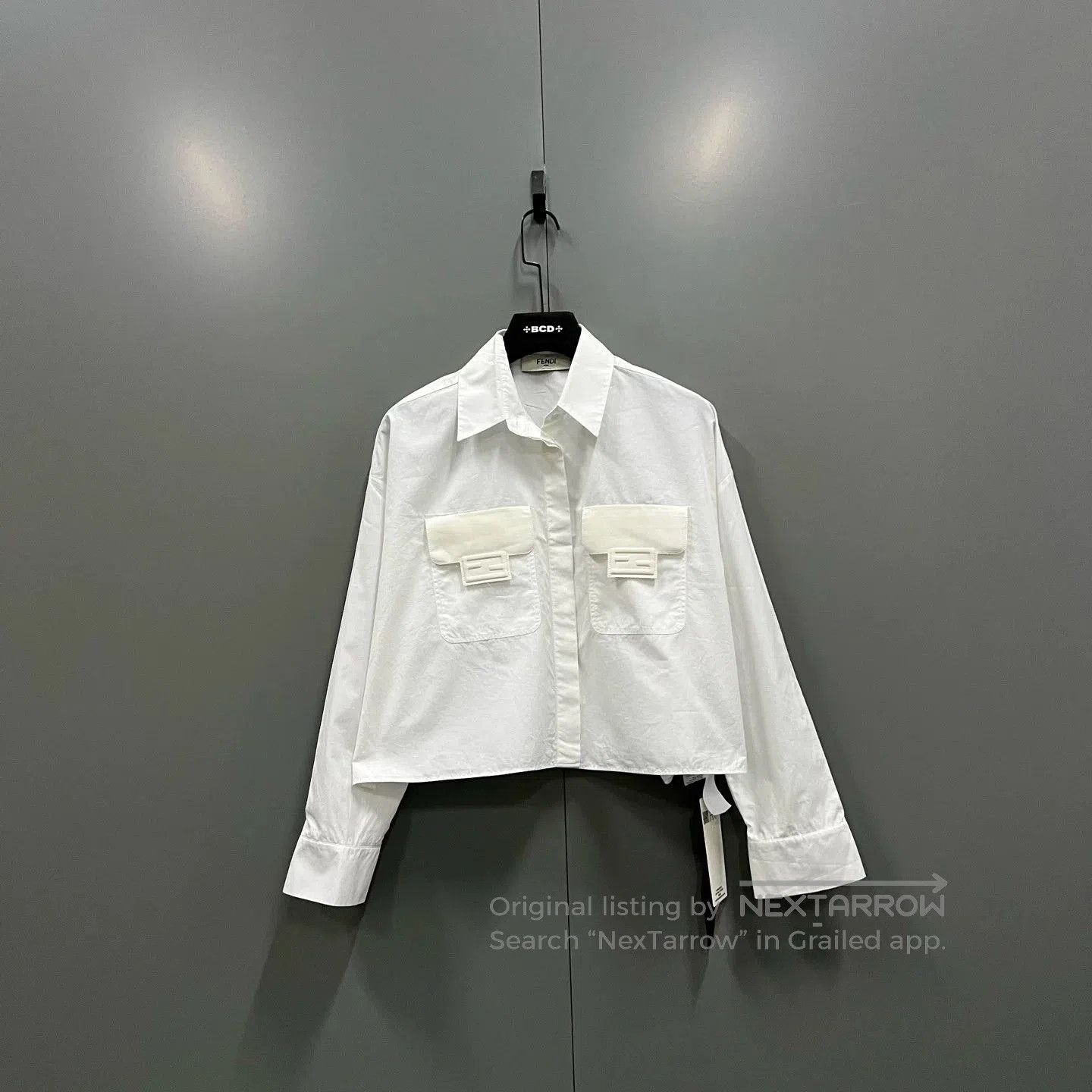Fendi FENDI White Cropped Long-Sleeve Shirt. Size S / US 4 / IT 40 - 1 Thumbnail