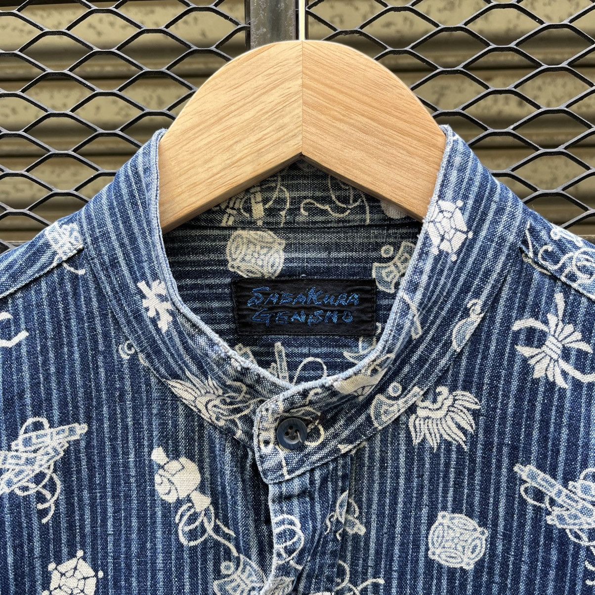 Iron Heart Japanese Sasakura Gensho Denim Band Mandarin Collar Shirt Size US M / EU 48-50 / 2 - 5 Thumbnail