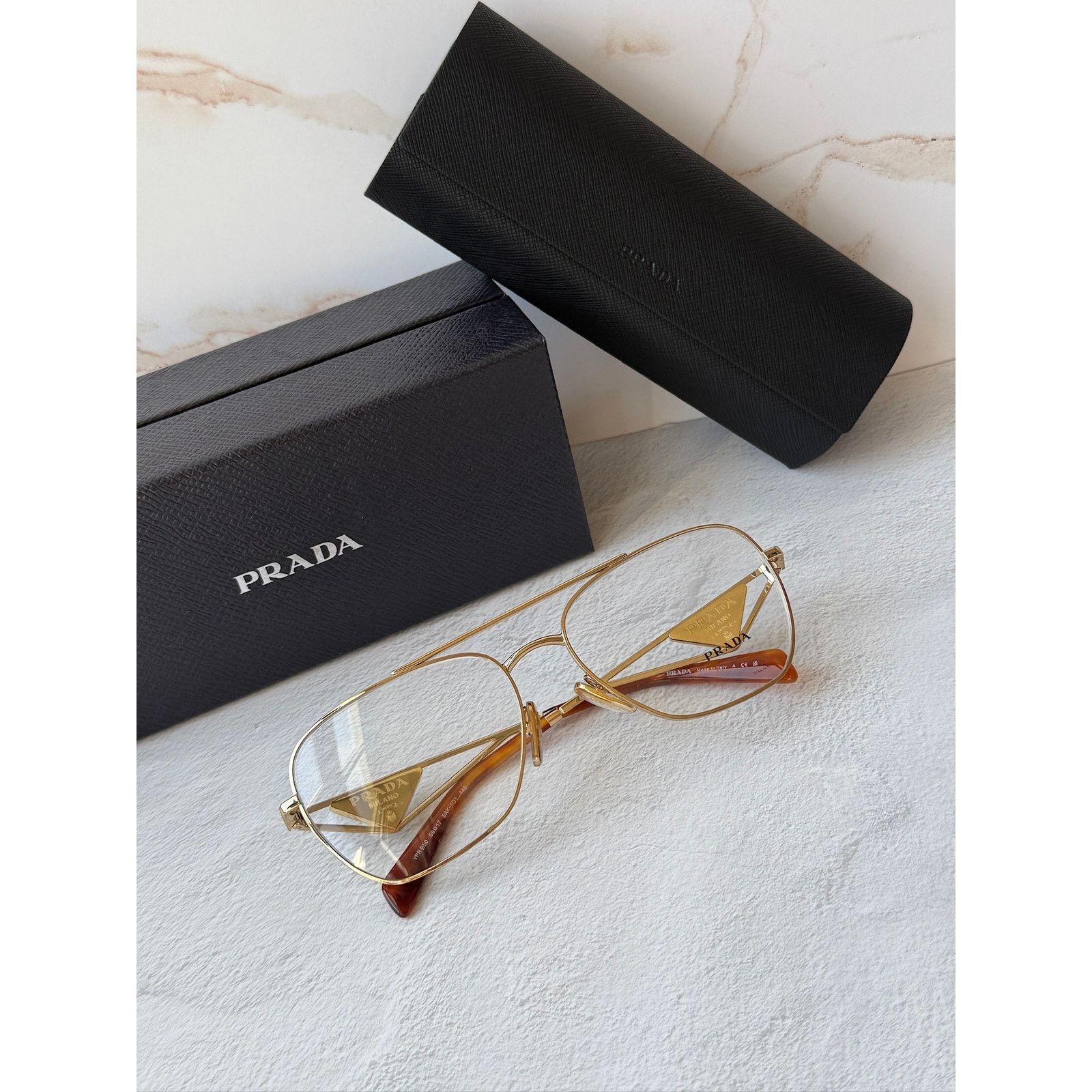 Prada NEW Prada PR B50V Gold Pilot Aviator Eyeglasses Frames Size ONE SIZE - 2 Thumbnail