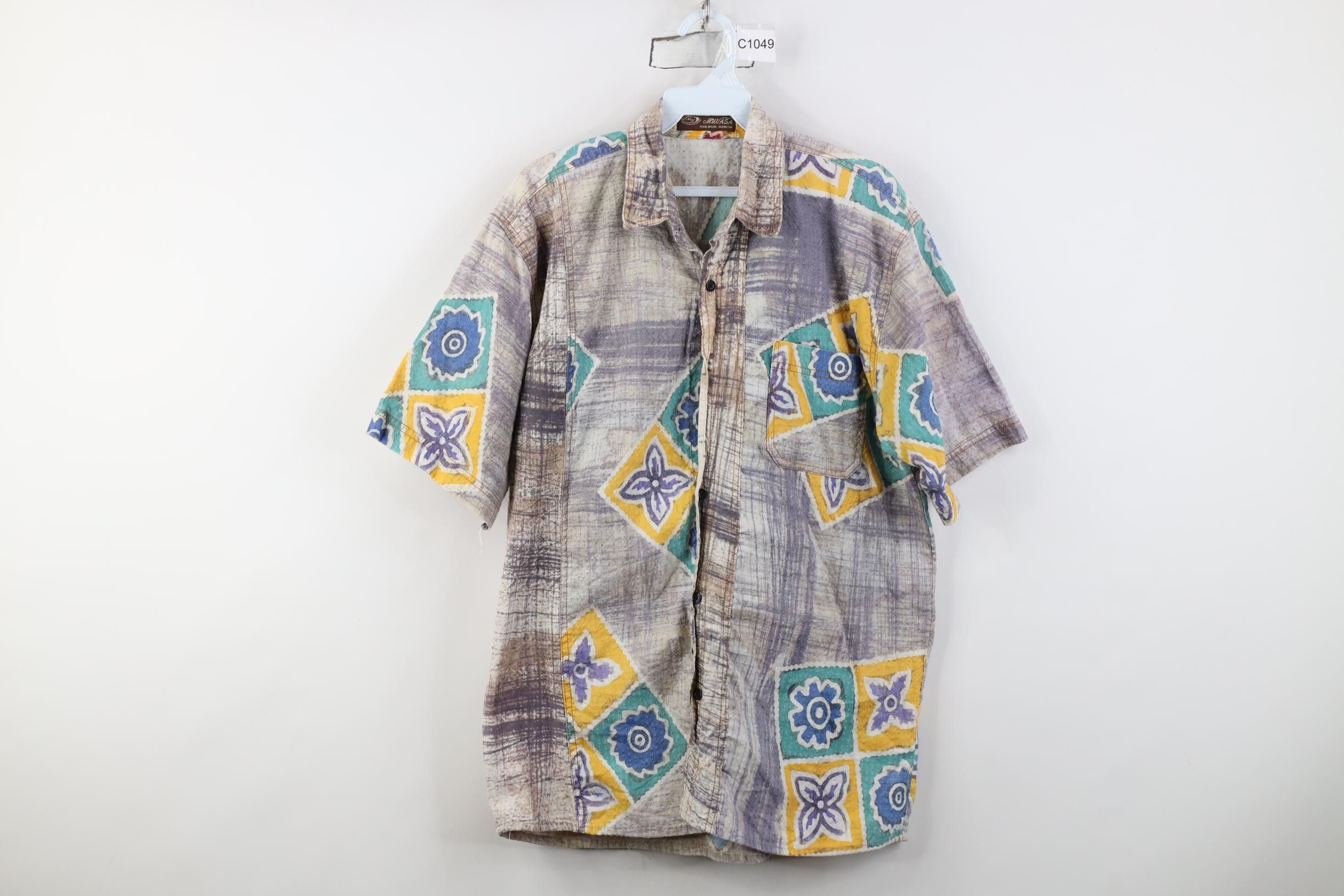 Vintage Vintage 90s Streetwear Abstract Flower Collared Button Shirt Size US M / EU 48-50 / 2 - 1 Thumbnail