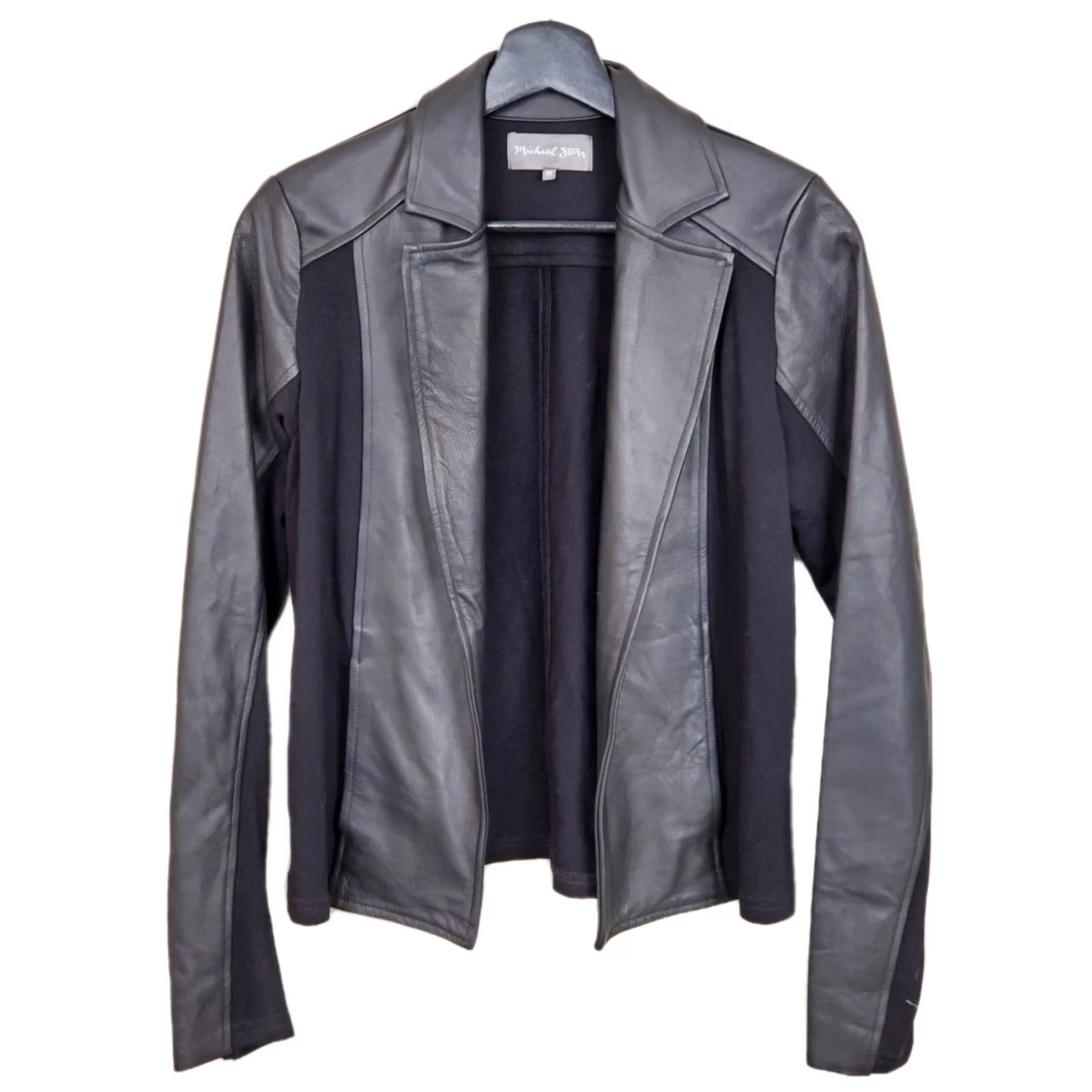 Michael Stars Michael Stars Leather Cardigan Black Women's Size M Cardigan Womens Leather Mix Open Lightweight All Seasons Size M / US 6-8 / IT 42-44 - 2 Thumbnail