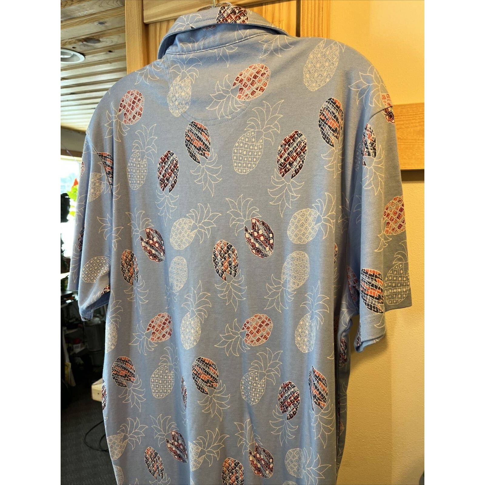 Caribbean Caribbean Men's L Blue Pineapple Button Cotton Blend Shirt Size US L / EU 52-54 / 3 - 17 Thumbnail