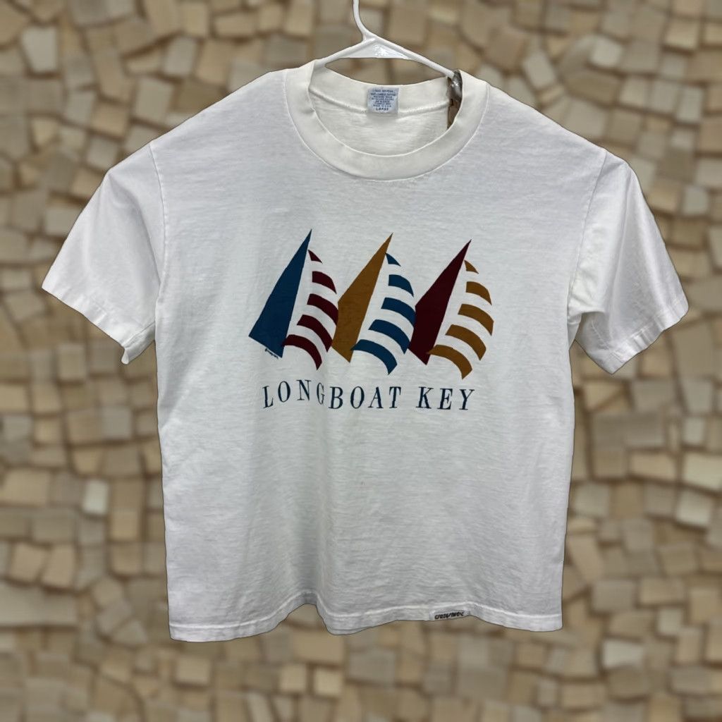 Vintage VINTAGE Crazy Shirts T-Shirt Unisex Adults White 90s Sail Boats Hawaiian Longboat Key Hawaii Graphic Print Crew Neck Short Sleeve Large Size US L / EU 52-54 / 3 - 1 Thumbnail