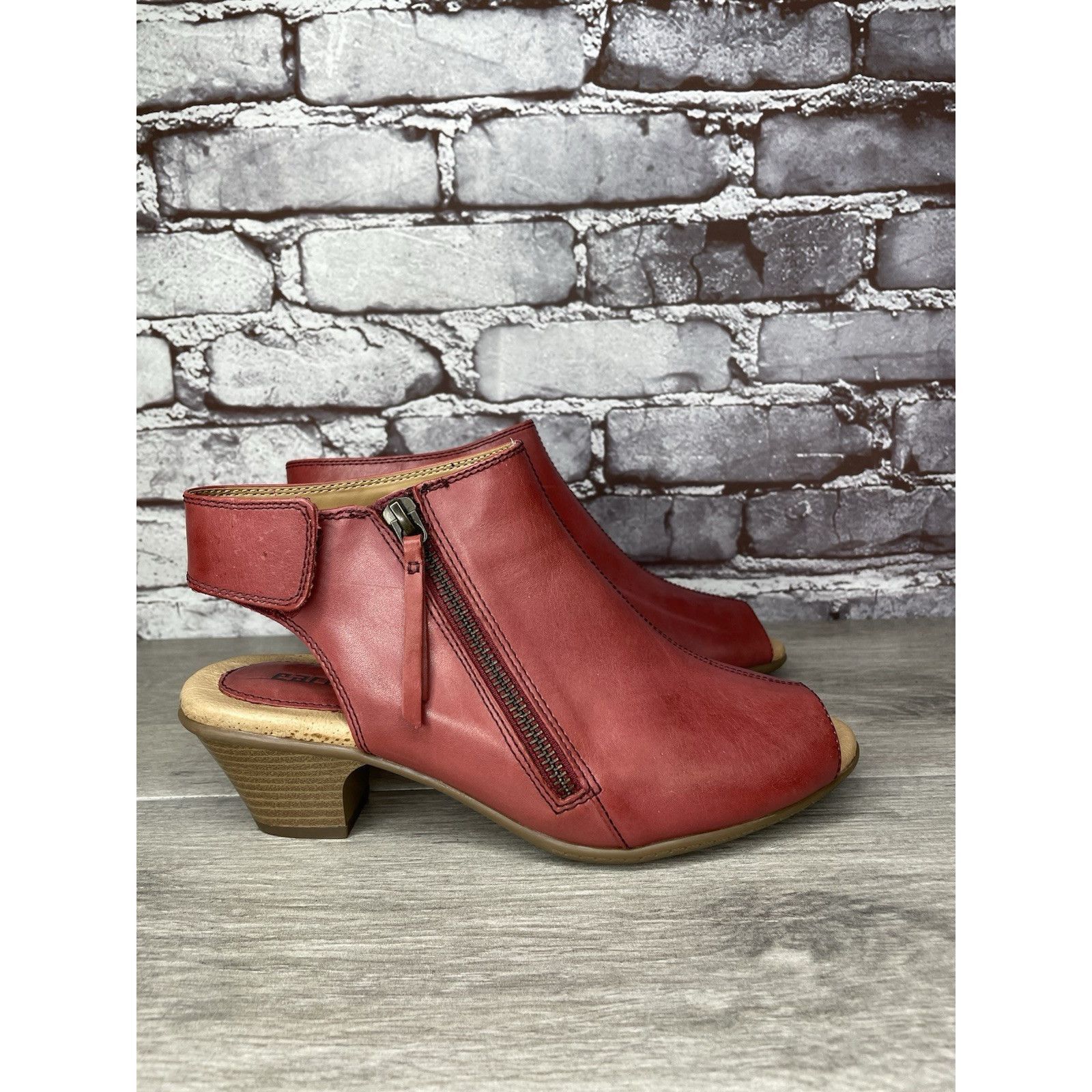 Other Earth Kristy Zip Up Peep Toe Red Leather Slingback Booties S Size US 8.5 / IT 38.5 - 3 Thumbnail