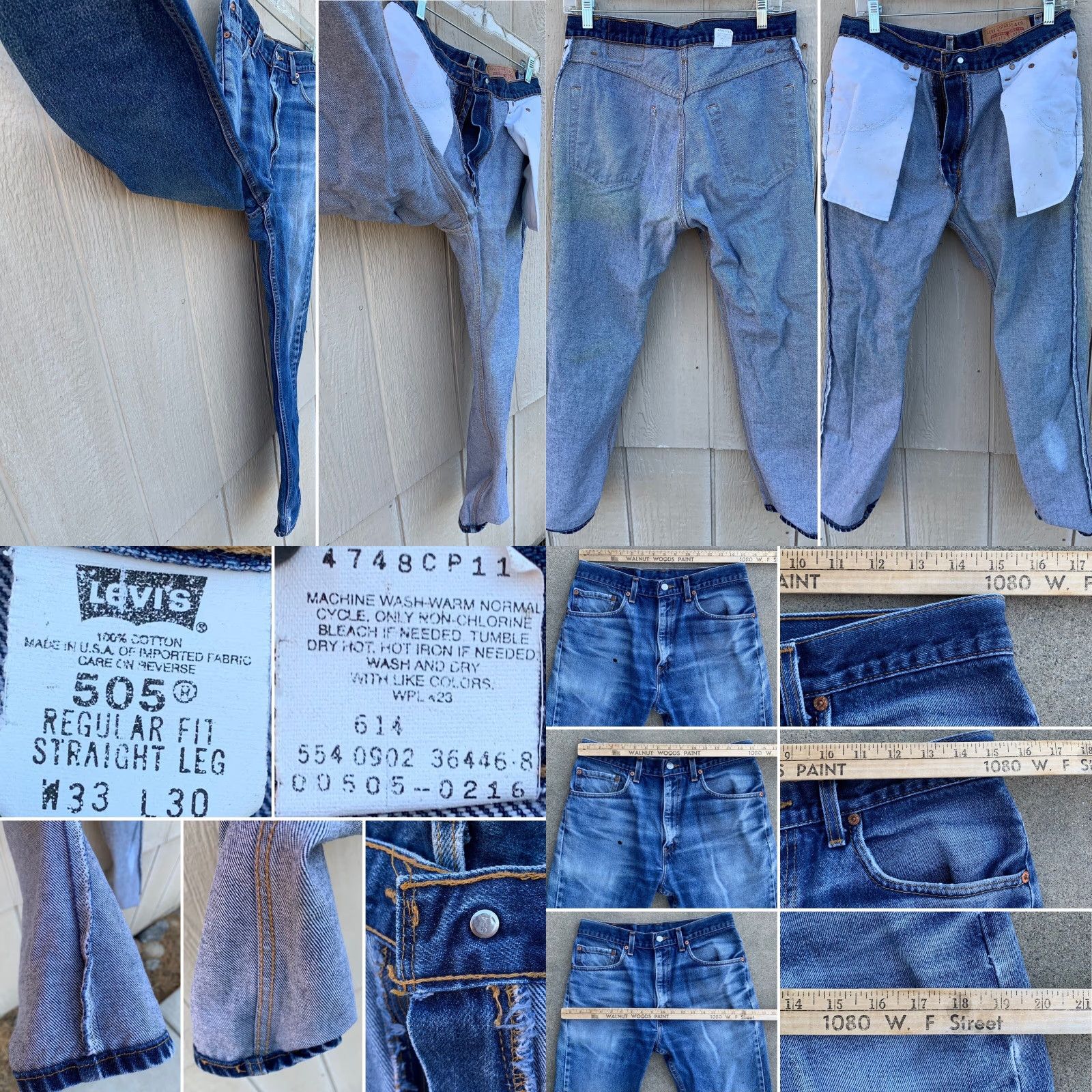 Levi's VINTAGE Levi’s 505 Jeans Regular Fit Straight 32x30 Blue Denim Distressed Belt Loops 5-Pocket Men Size US 33 - 8 Thumbnail