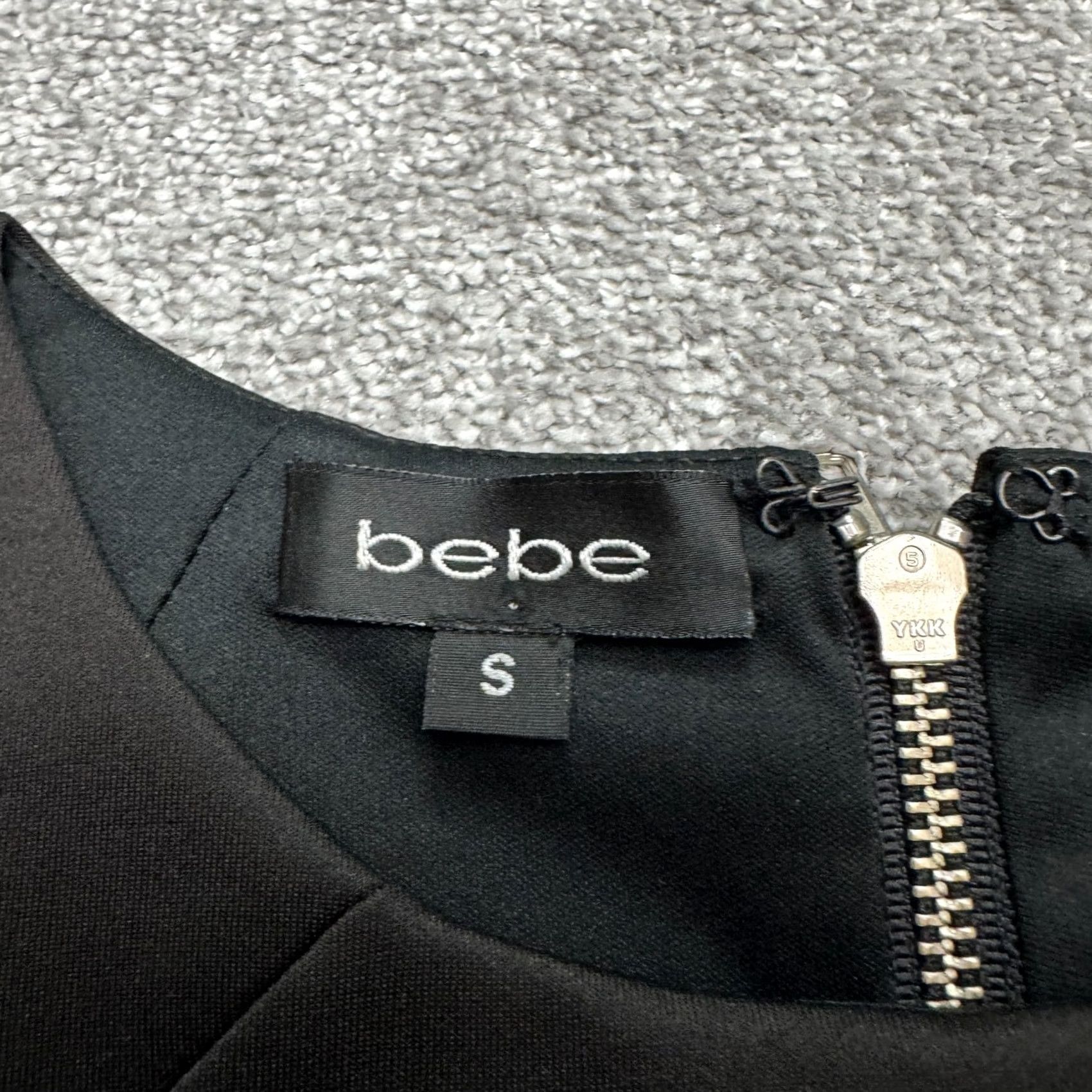 Bebe BeBe Cap Sleeve Mini Sheath Dress Womens Small Black Round Neck Classic Workwear Size S / US 4 / IT 40 - 7 Thumbnail