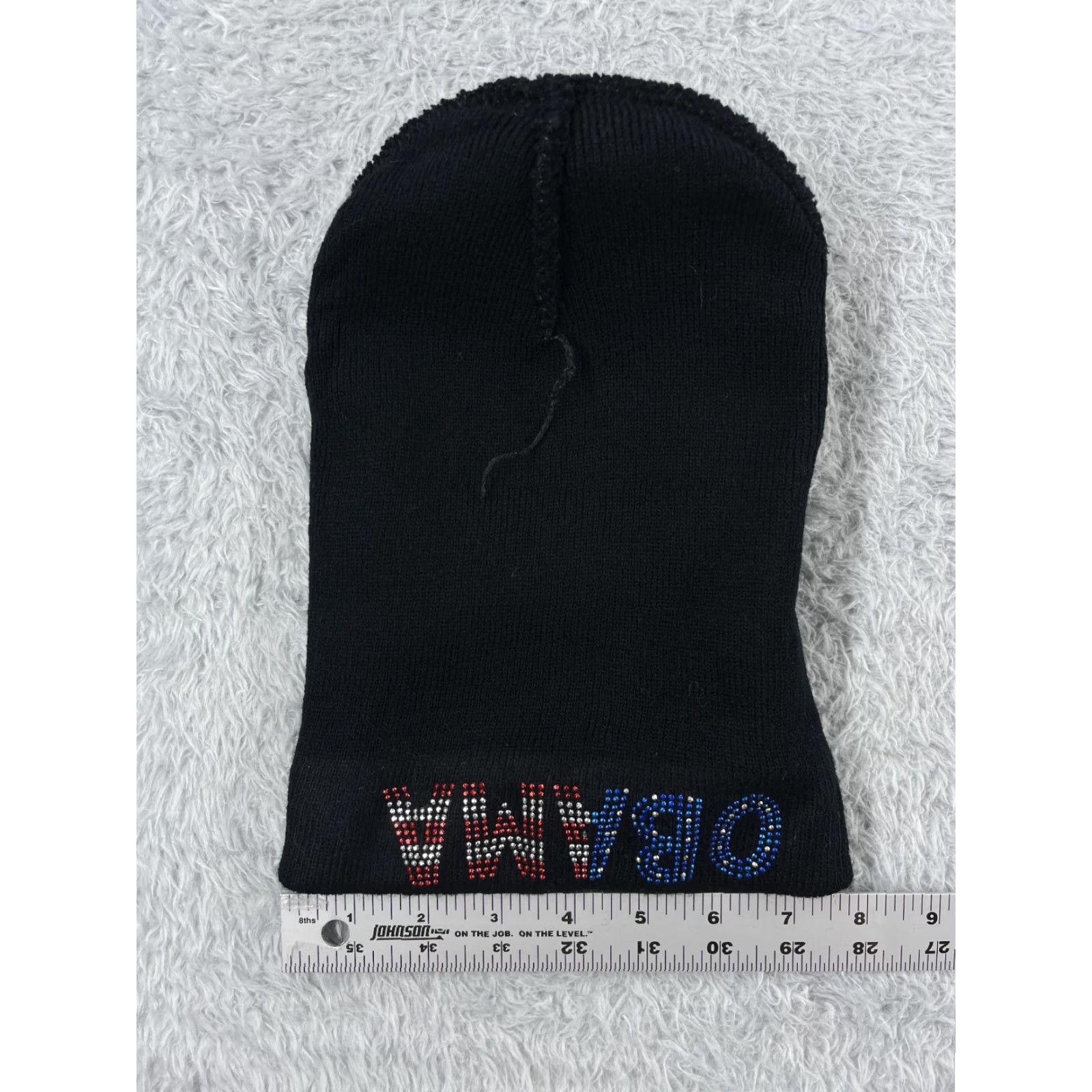Vintage President Obama Hat Adult Black Beanie Knit Bling Rhinestone Acrylic USA Flag Size ONE SIZE - 5 Thumbnail