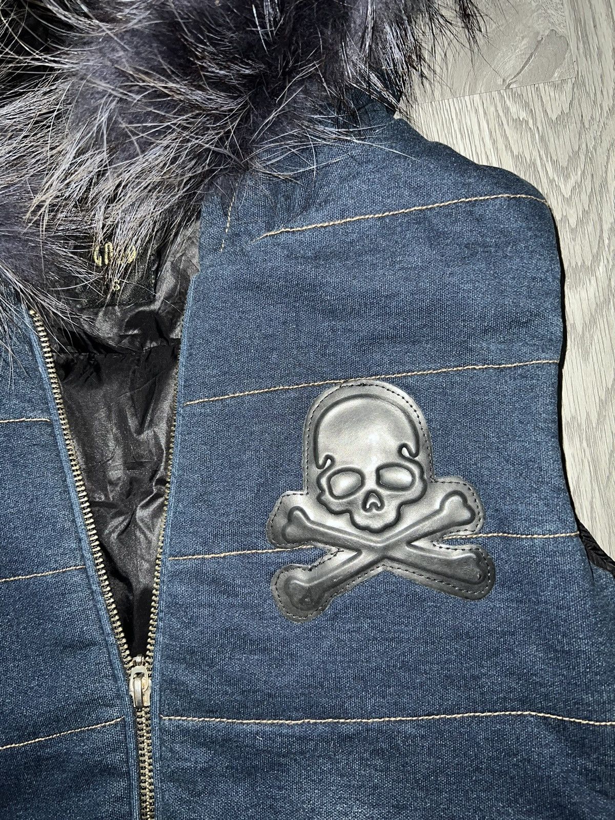 Le Grande Bleu (L.G.B.) Skull Fur puffer jacket 🎸☠️ Size US M / EU 48-50 / 2 - 5 Thumbnail