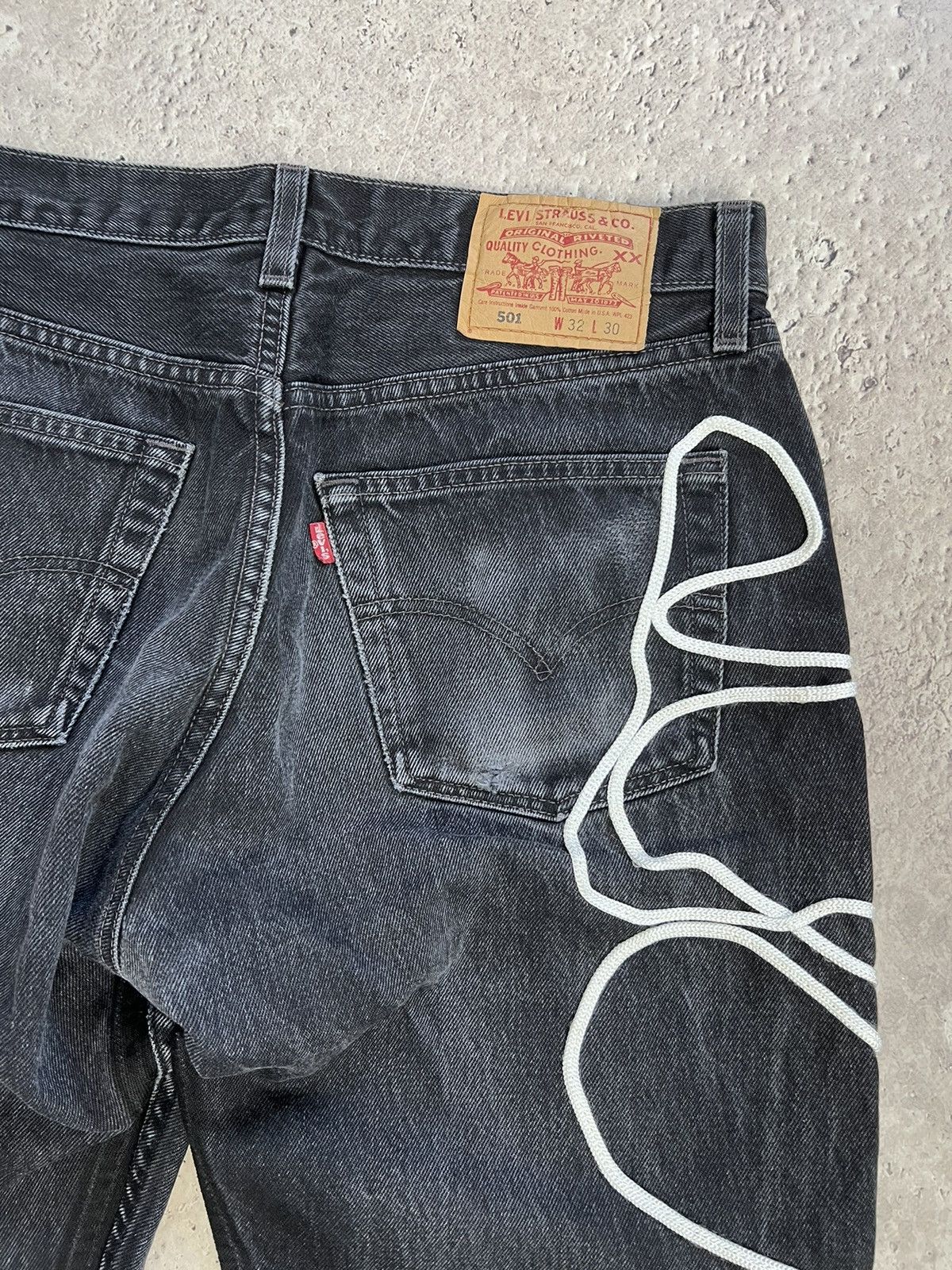 Levi's × Levi's Vintage Clothing Levis 501 Custom Skeleton Jeans Denim FUCK DISTRESSED PANTS Size US 32 / EU 48 - 16 Thumbnail