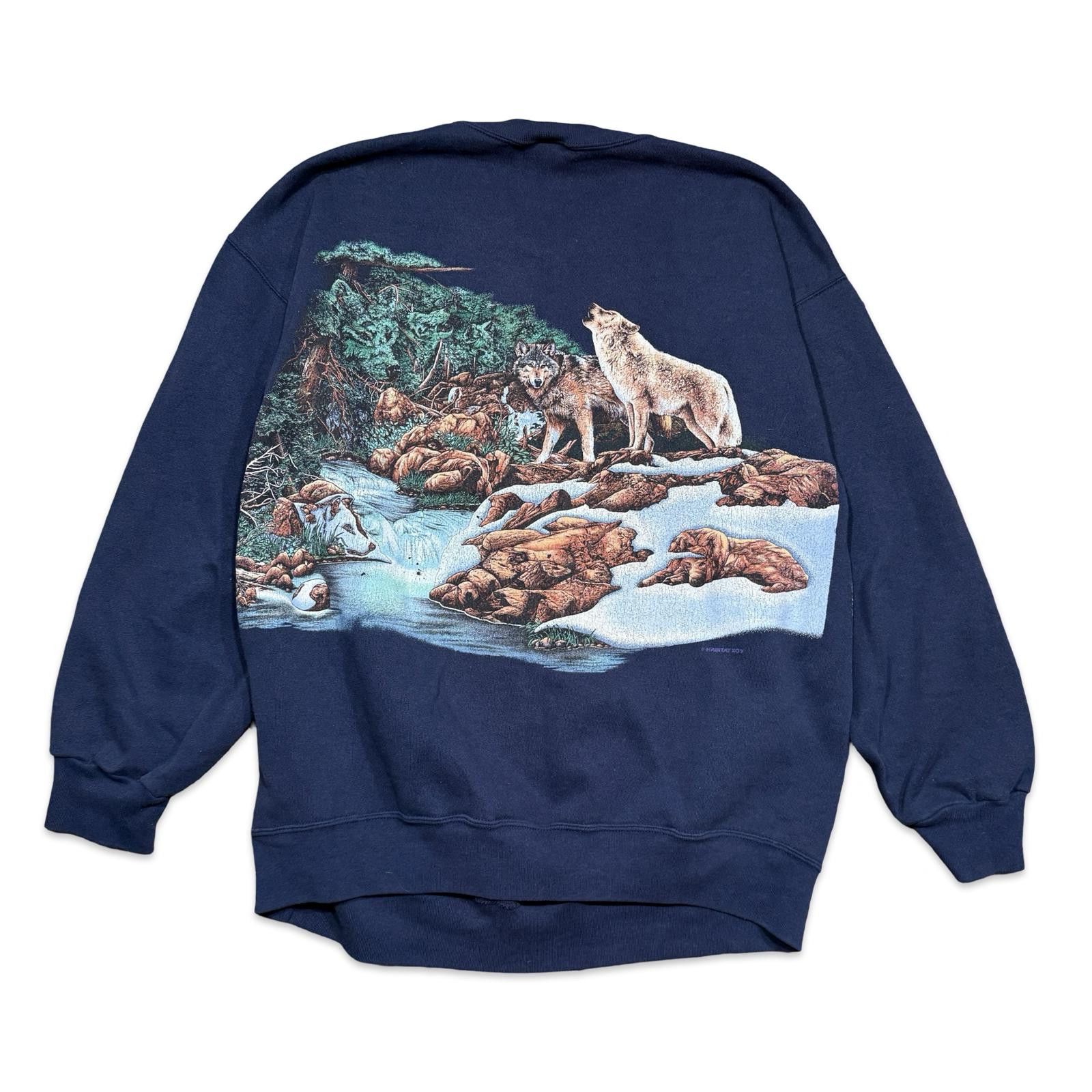 Designer Vintage Forest Wolves Graphic Crewneck Sweatshirt Size US XL / EU 56 / 4 - 2 Thumbnail