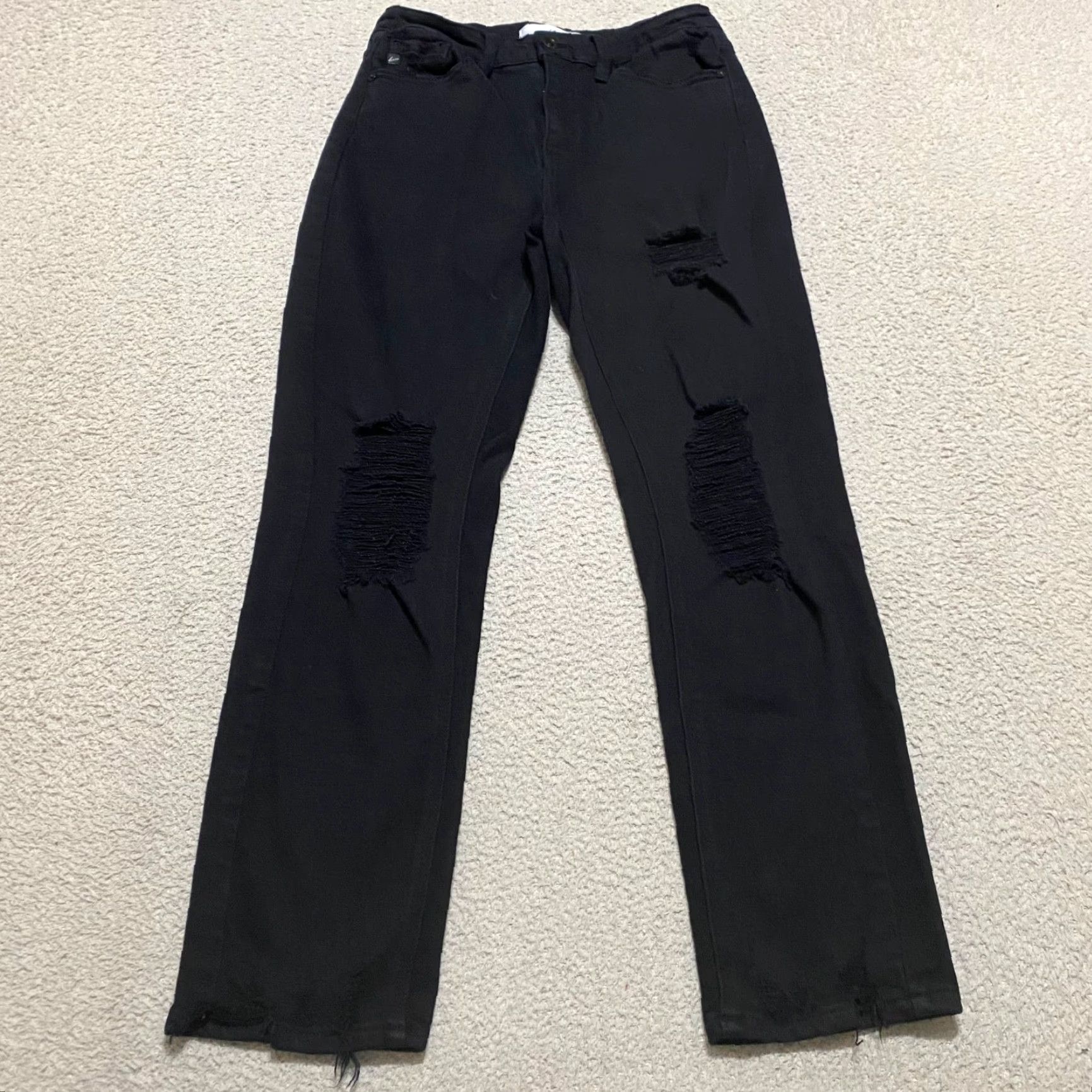 Vintage KanCan Jeans Black Denim Dark Wash Straight High Rise Distressed Womens Size 7 Size 28" / US 6 / IT 42 - 2 Thumbnail