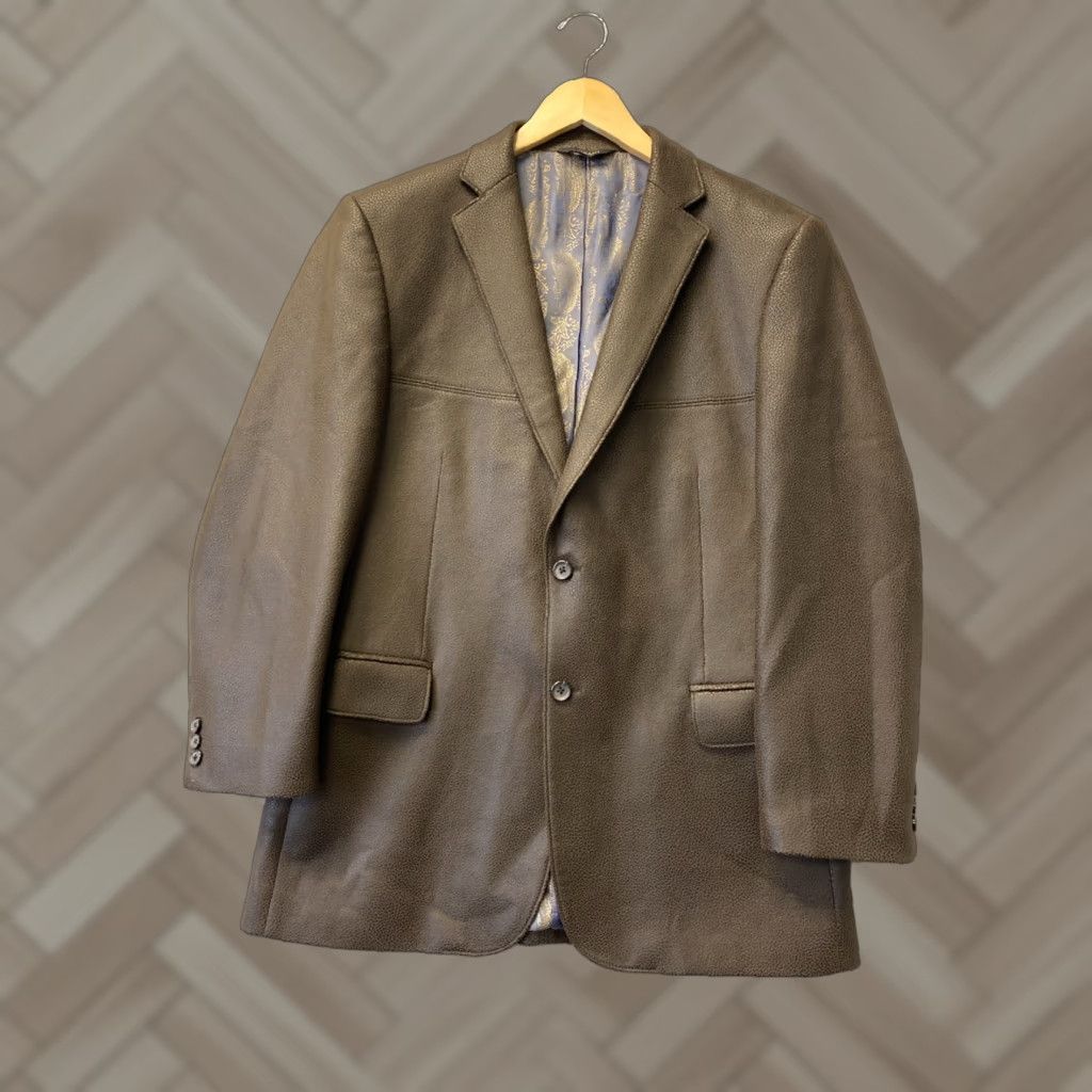 CHOCOOLATE VINTAGE Giorgio Cosani Blazer Men 2 Button Faux Leather Chocolate 42R Regular Fit Size 42R - 1 Thumbnail