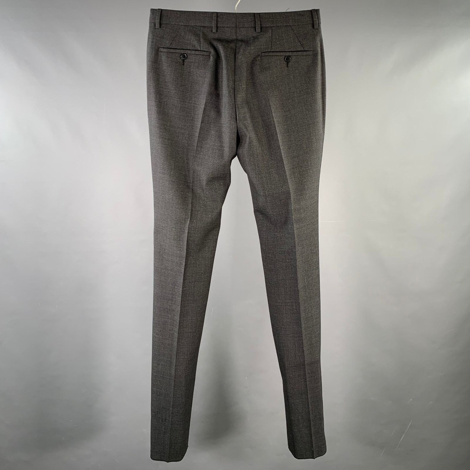 Calvin Klein Size 32 Charcoal Grid Wool Flat Front Dress Pants Size US 32 / EU 48 - 3 Thumbnail